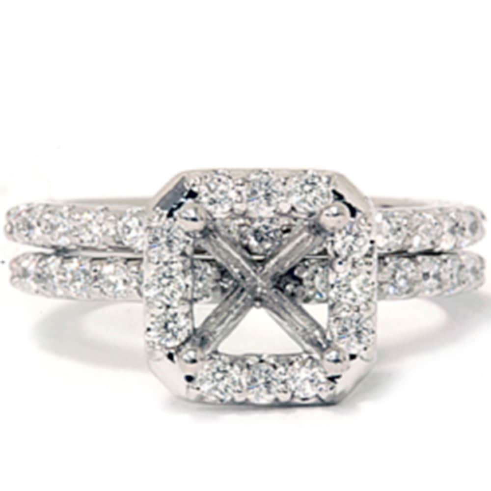 3/4ct Pave Halo Diamond Ring Set 14K White Gold Size Selectable