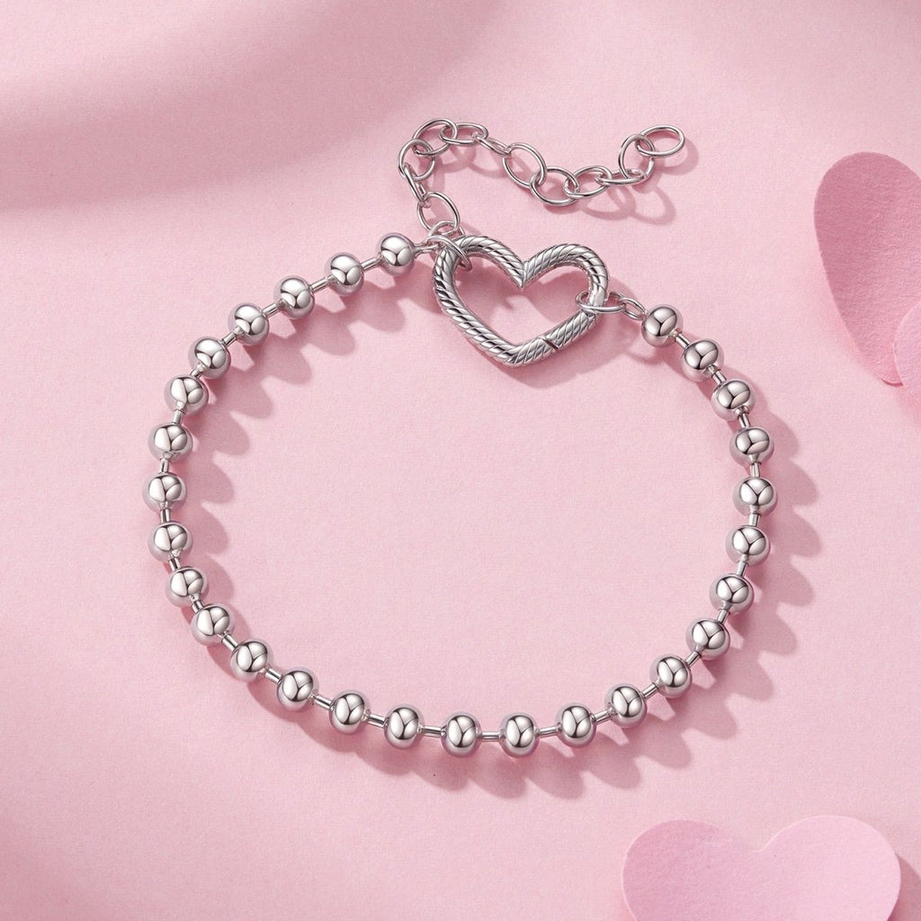 Silver Heart Beaded Bracelet
