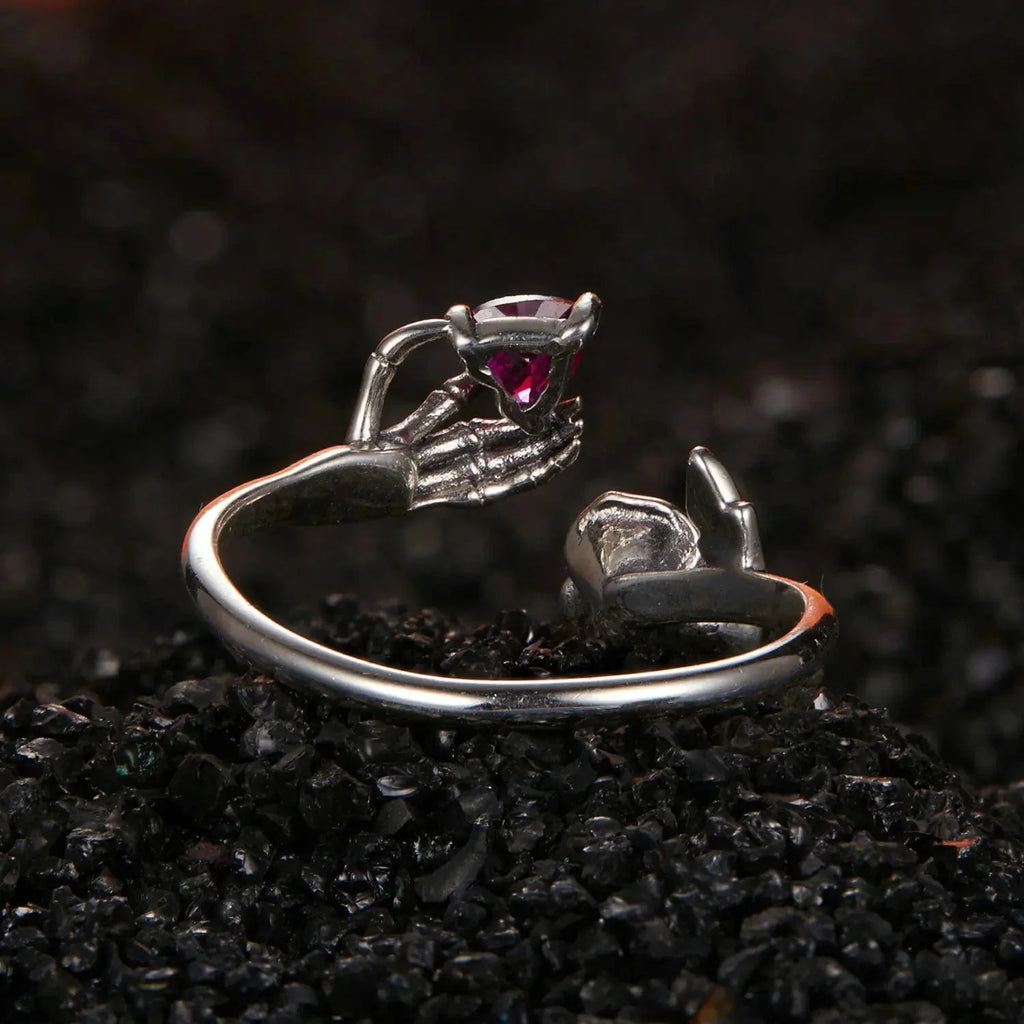 Skeleton Hand & Rose Adjustable Ring