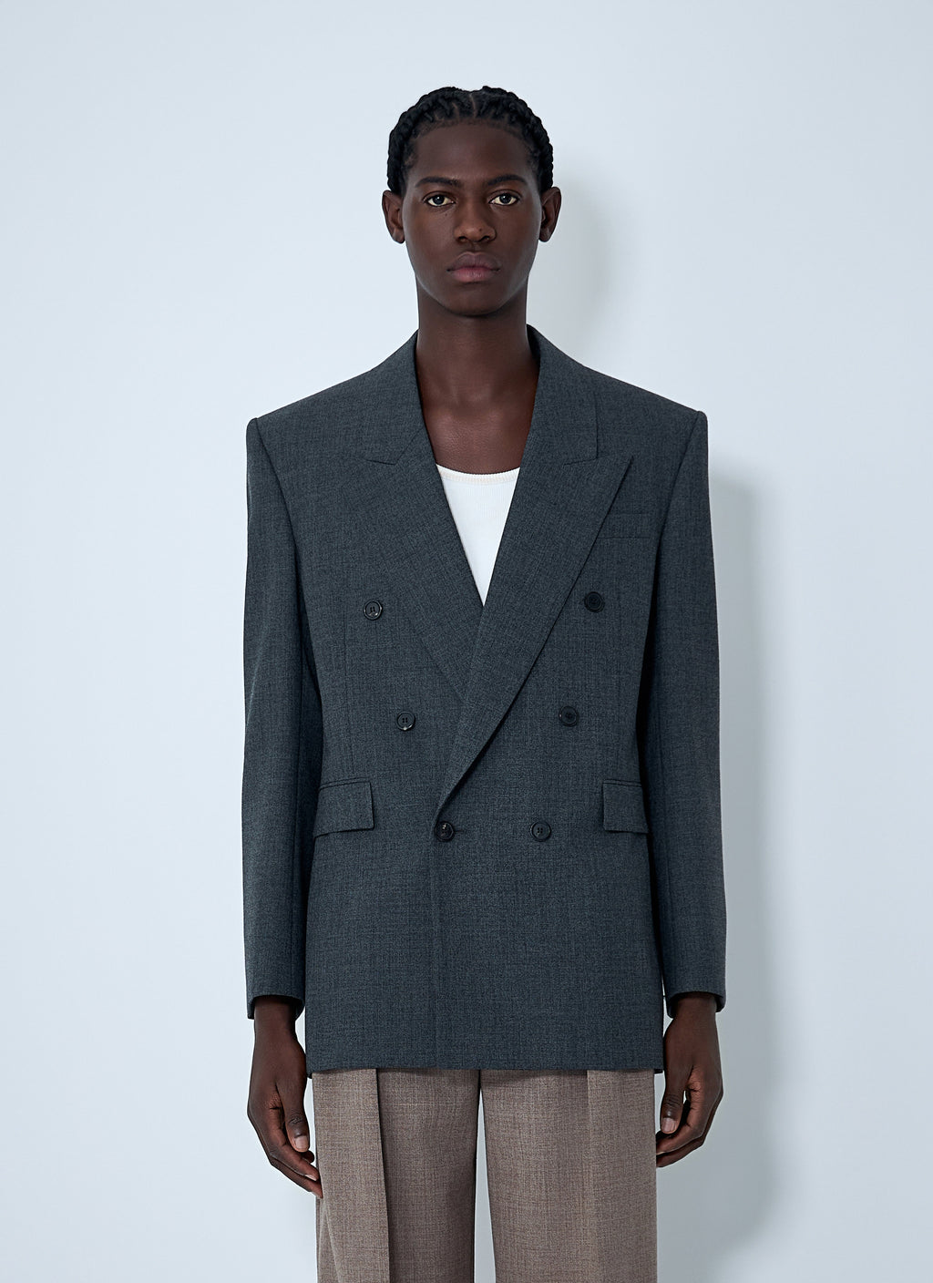 Saint Laurent Men Double-Breasted Wool Blazer