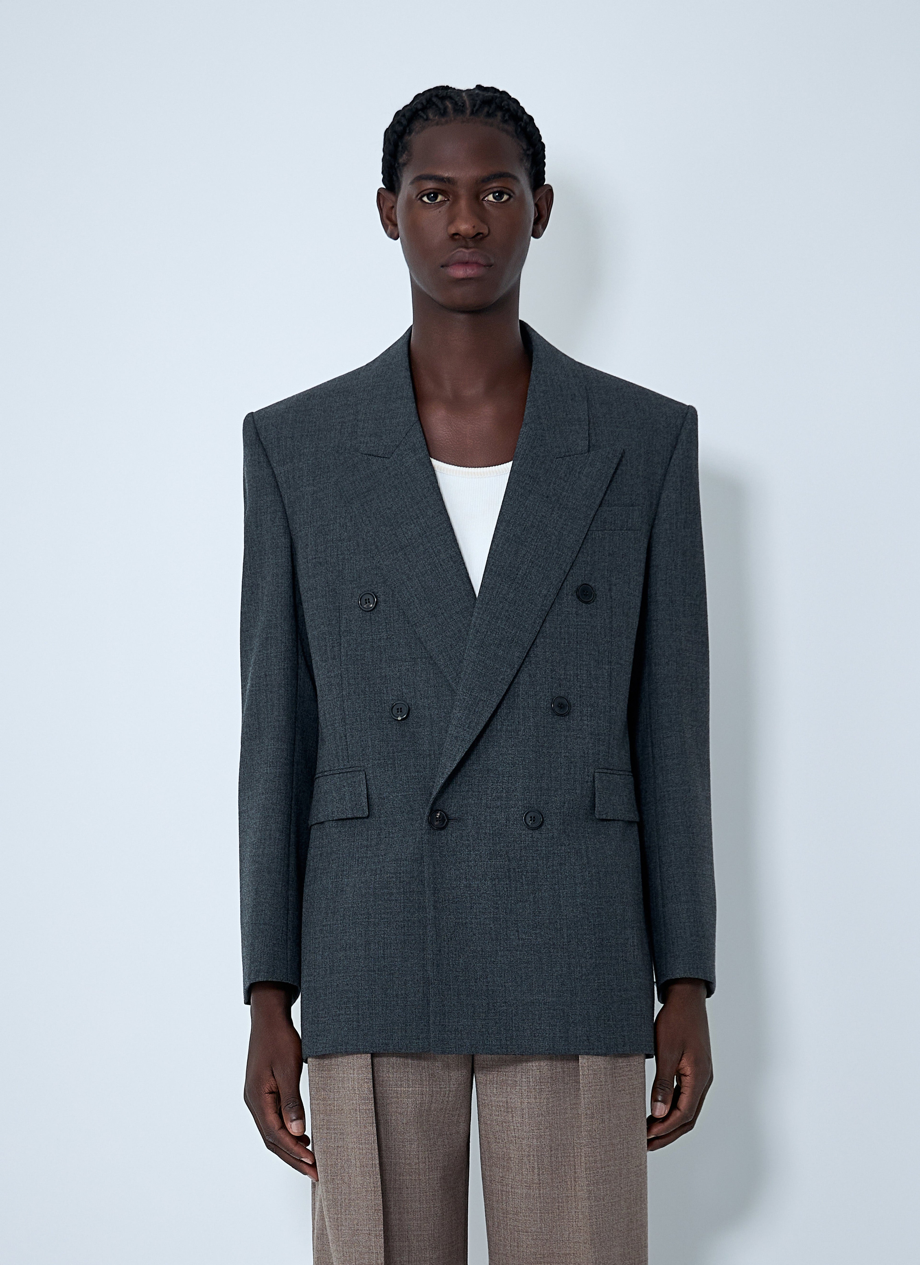Saint Laurent Men Double-Breasted Wool Blazer