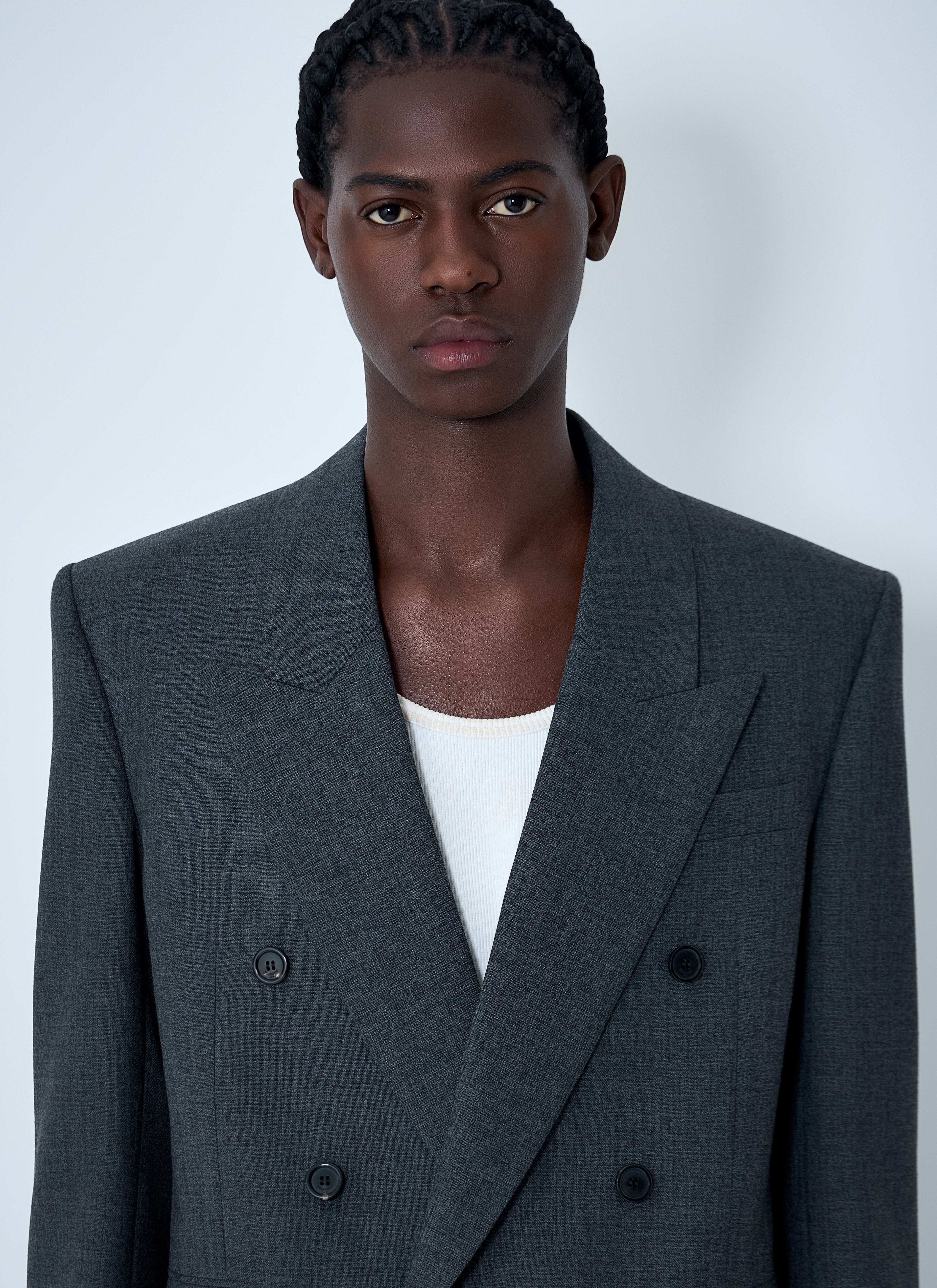 Saint Laurent Men Double-Breasted Wool Blazer