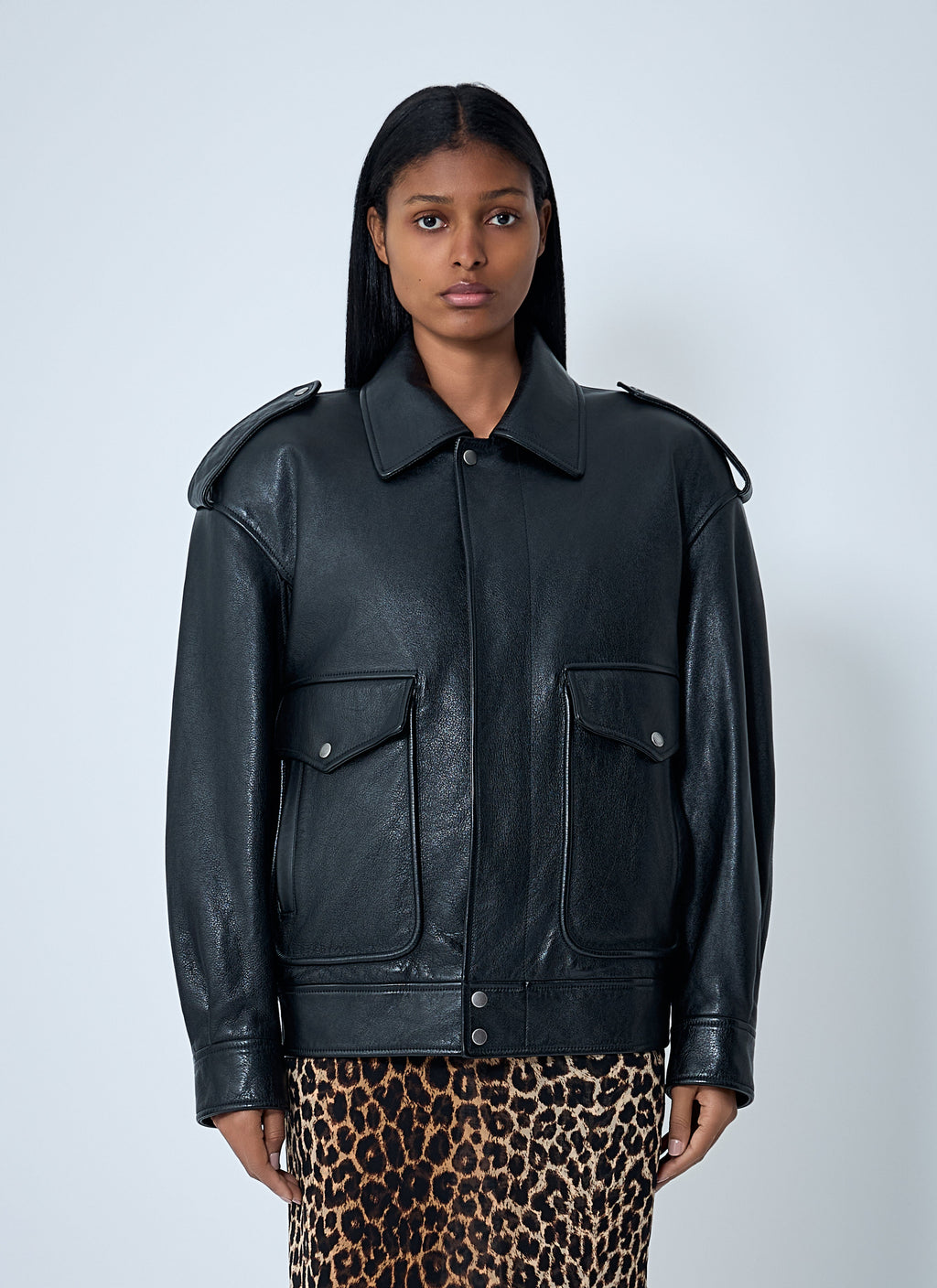 Saint Laurent Women Grained Leather Jacket