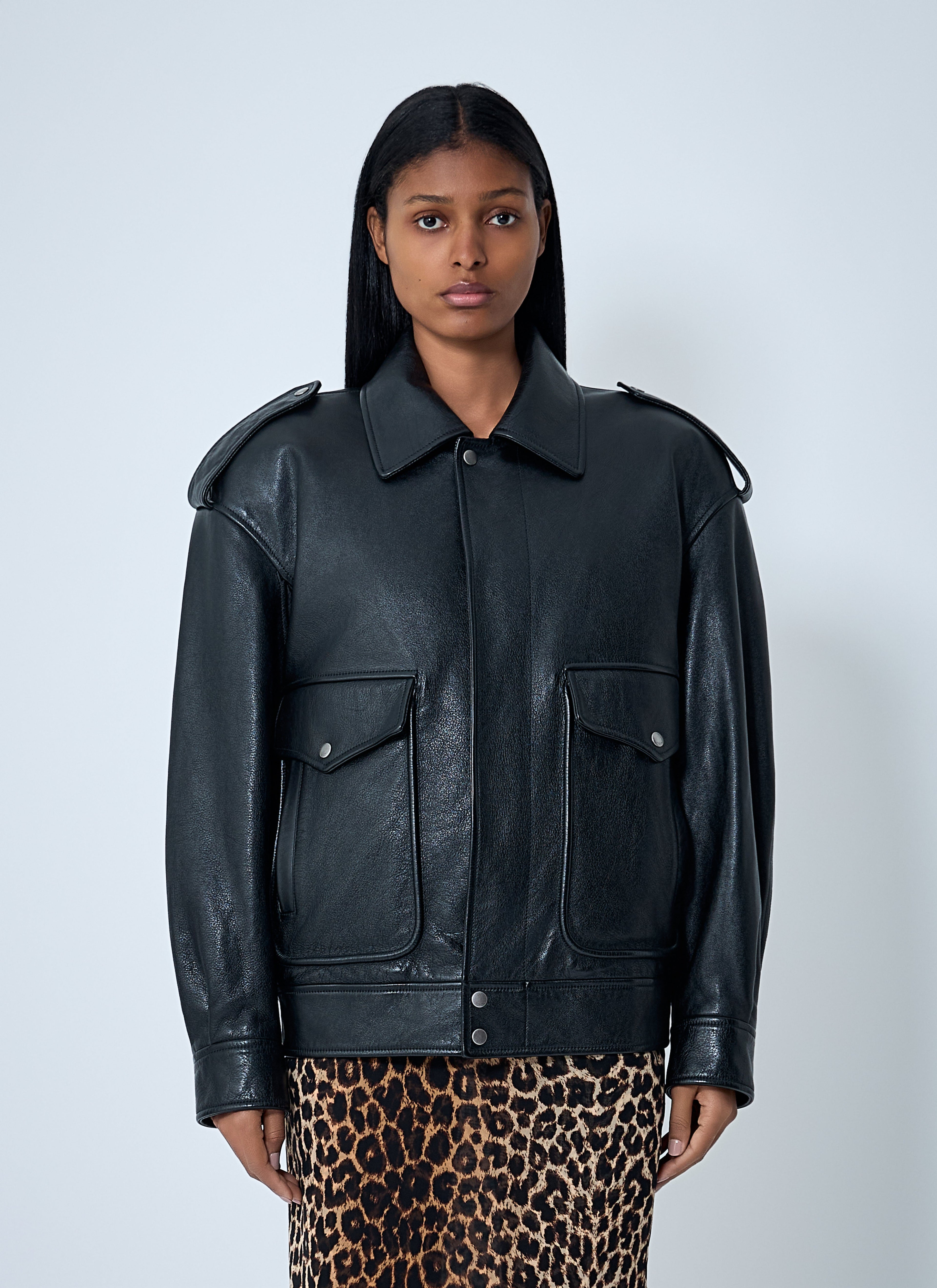 Saint Laurent Women Grained Leather Jacket