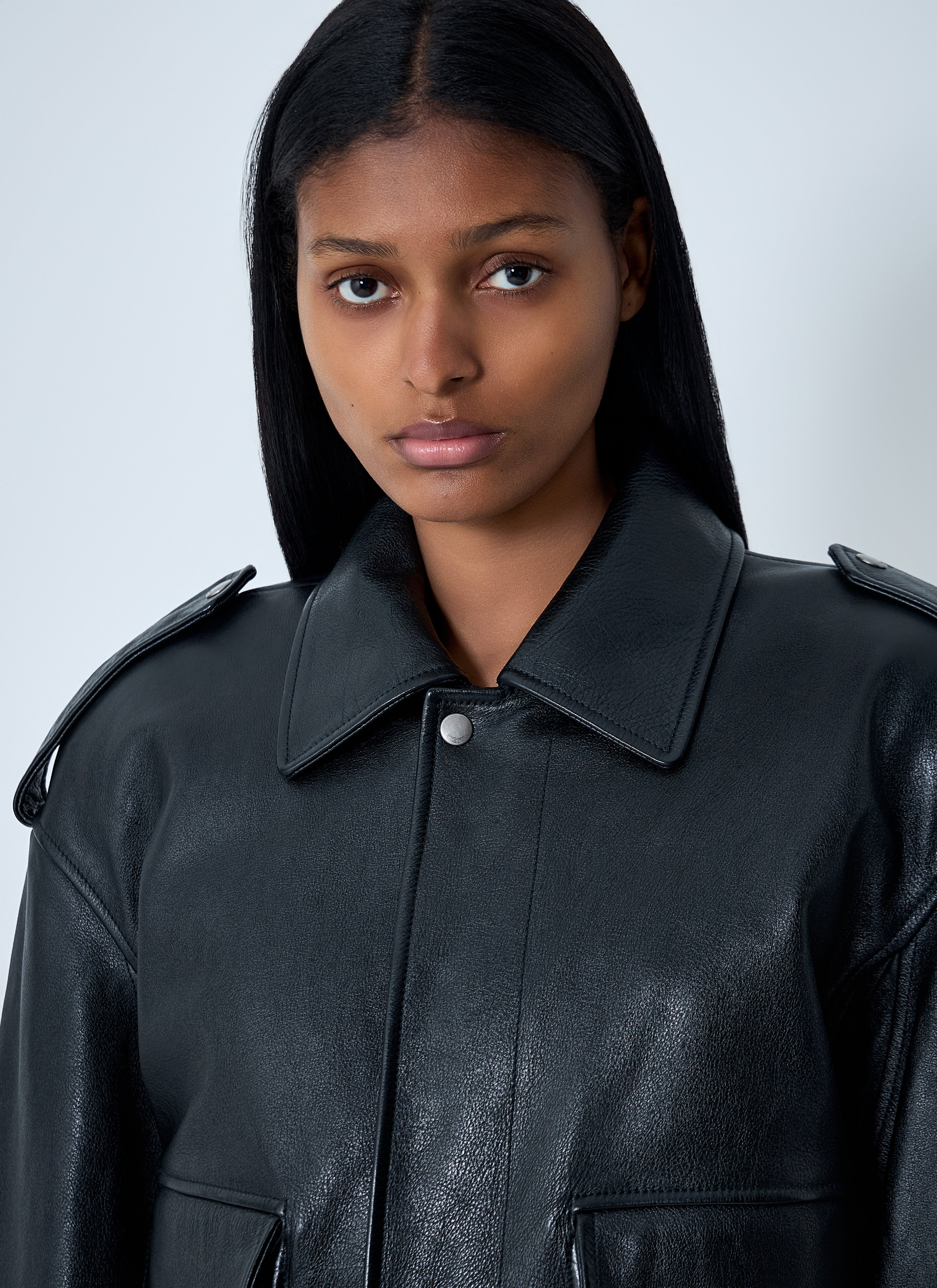 Saint Laurent Women Grained Leather Jacket