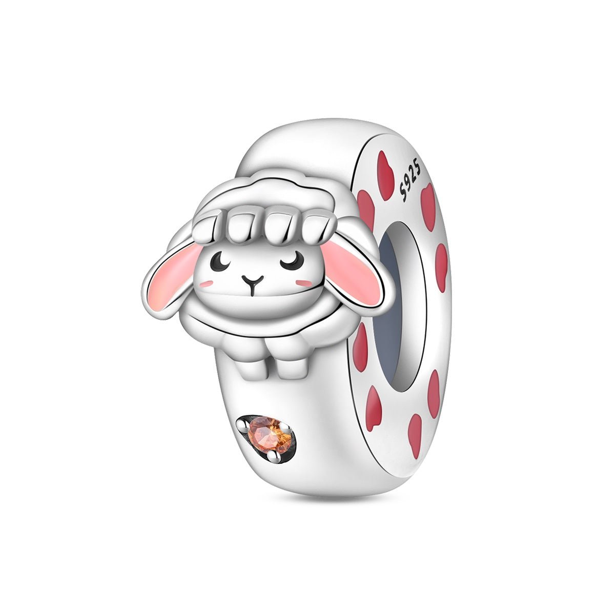 Sleeping Lamb & Pink Hearts Charm