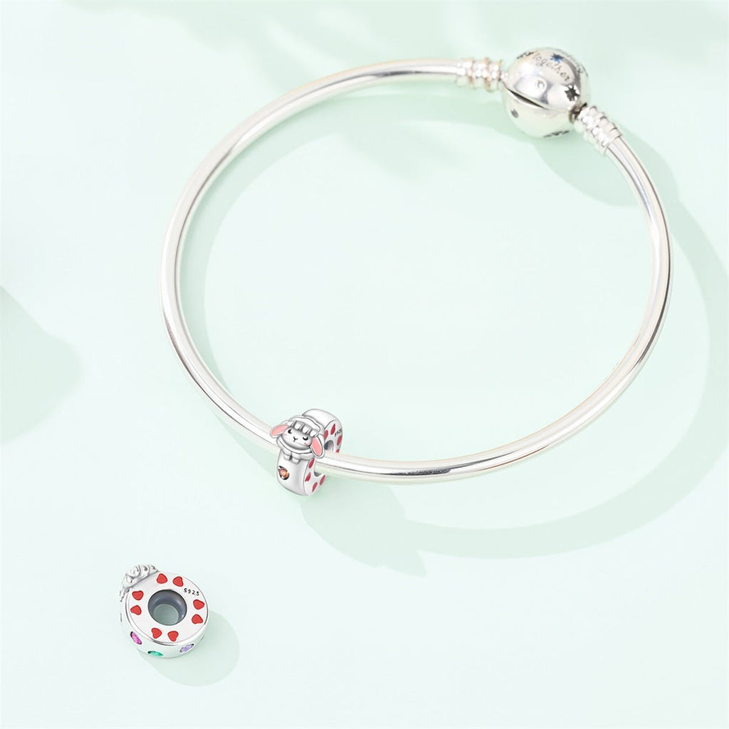 Sleeping Lamb & Pink Hearts Charm