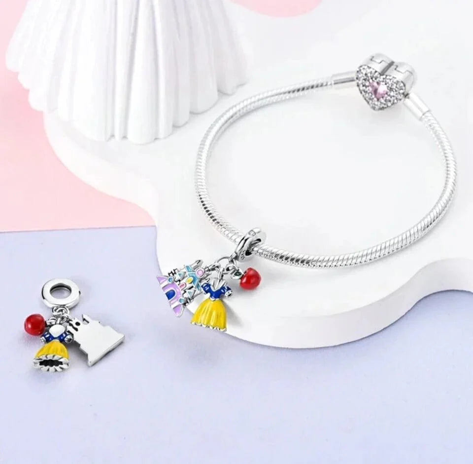Snow White Dress, Apple & Castle Triple Dangle Charm
