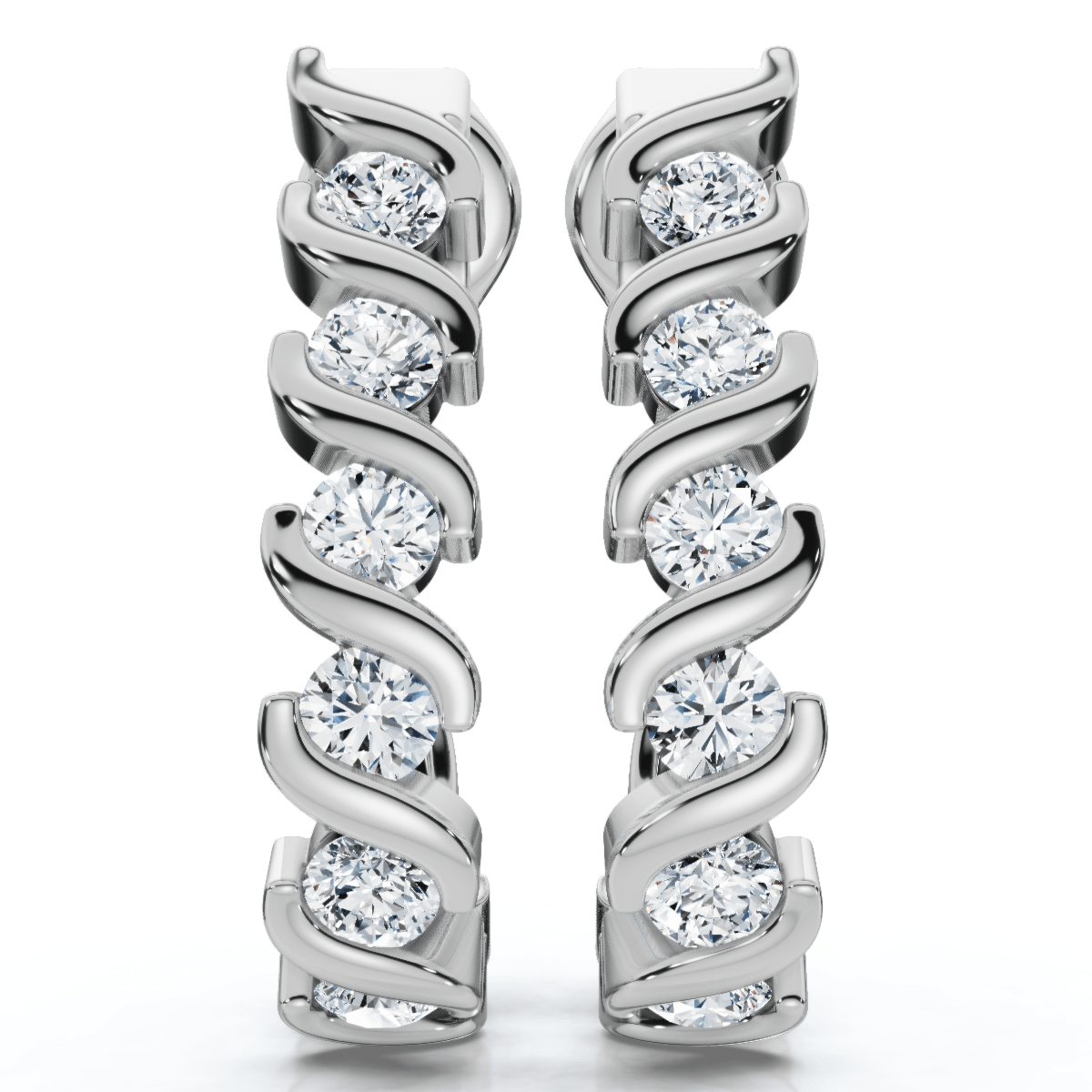 3/8ct Diamond Hoop Earrings 14K White Gold
