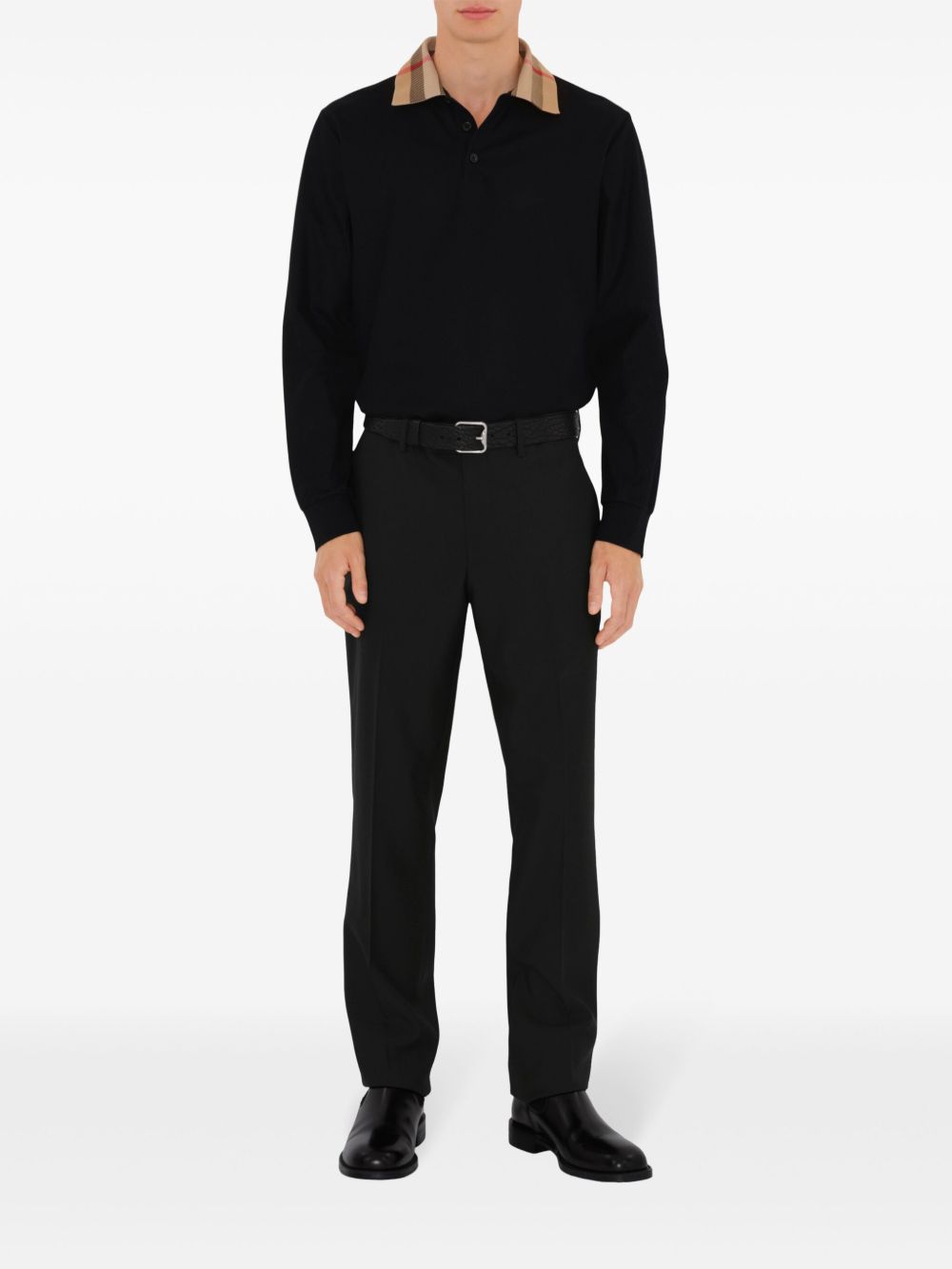 Burberry Men Check Collar Cotton Polo Shirt