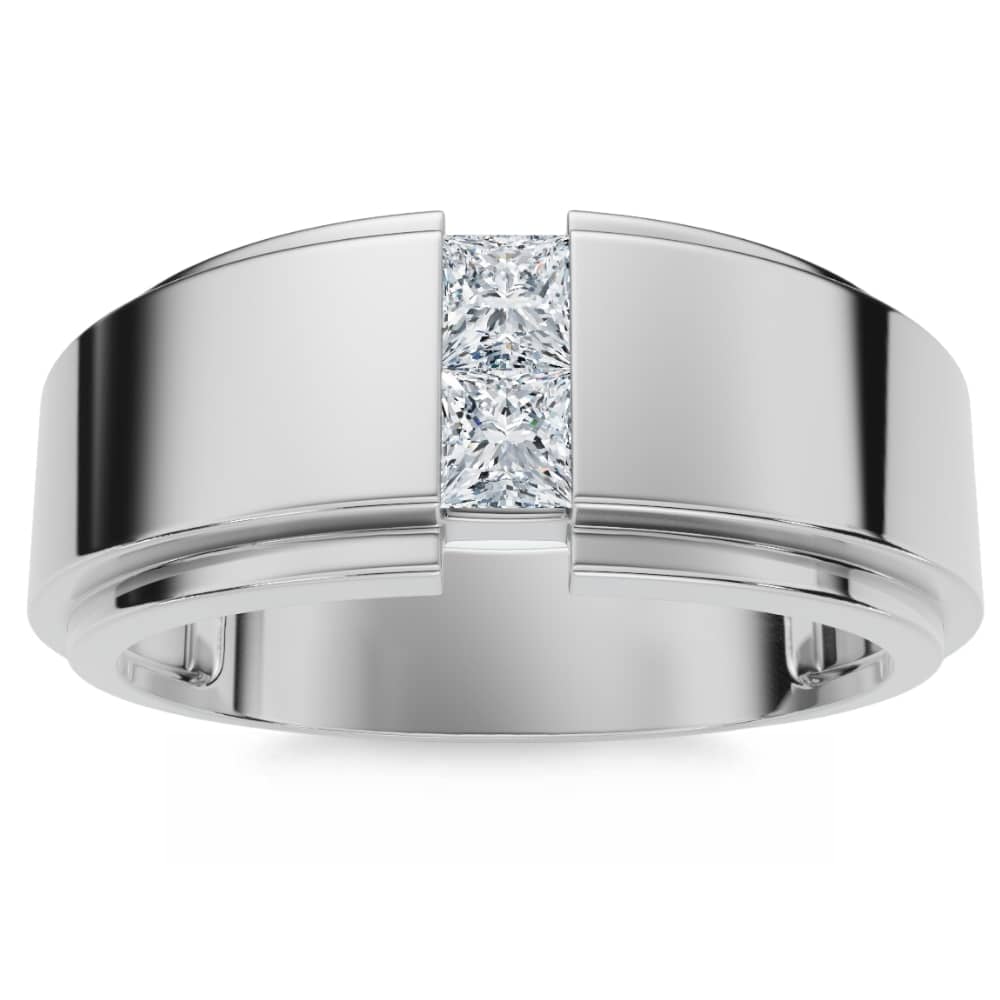 Mens 14K White Gold Princess Cut Diamond Wedding Ring Size Selectable