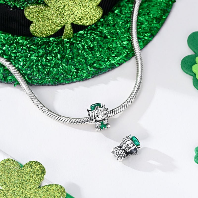 St. Patrick’s Day Highland Cow with Clover Charm