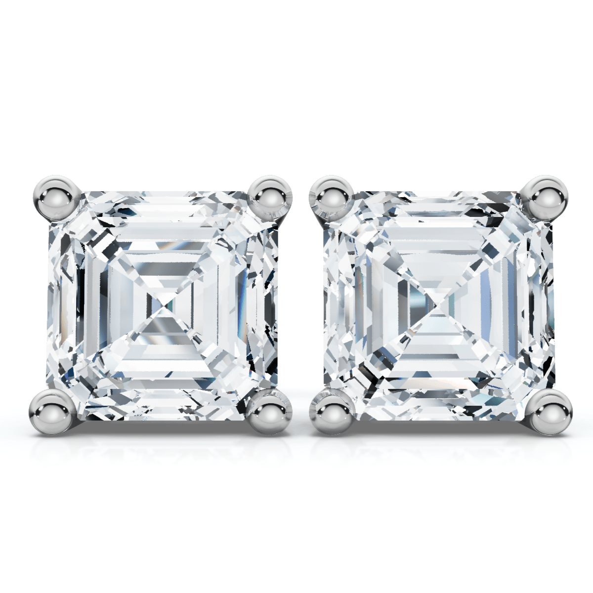 2.04Ct Asscher Cut Diamond Studs 14k White Gold Lab Grown Earrings