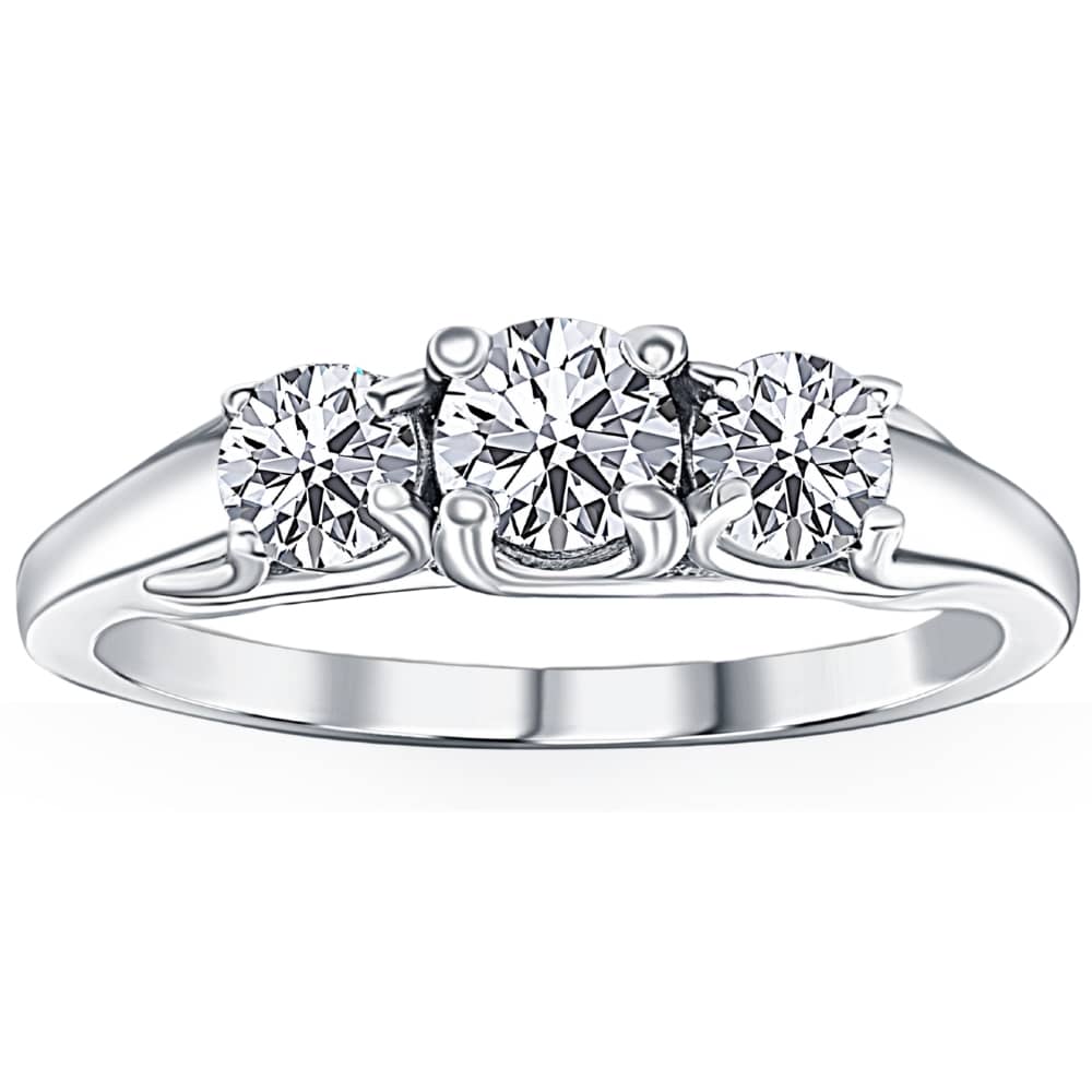 1ct Three Stone Diamond Ring 14K White Gold Size Selectable