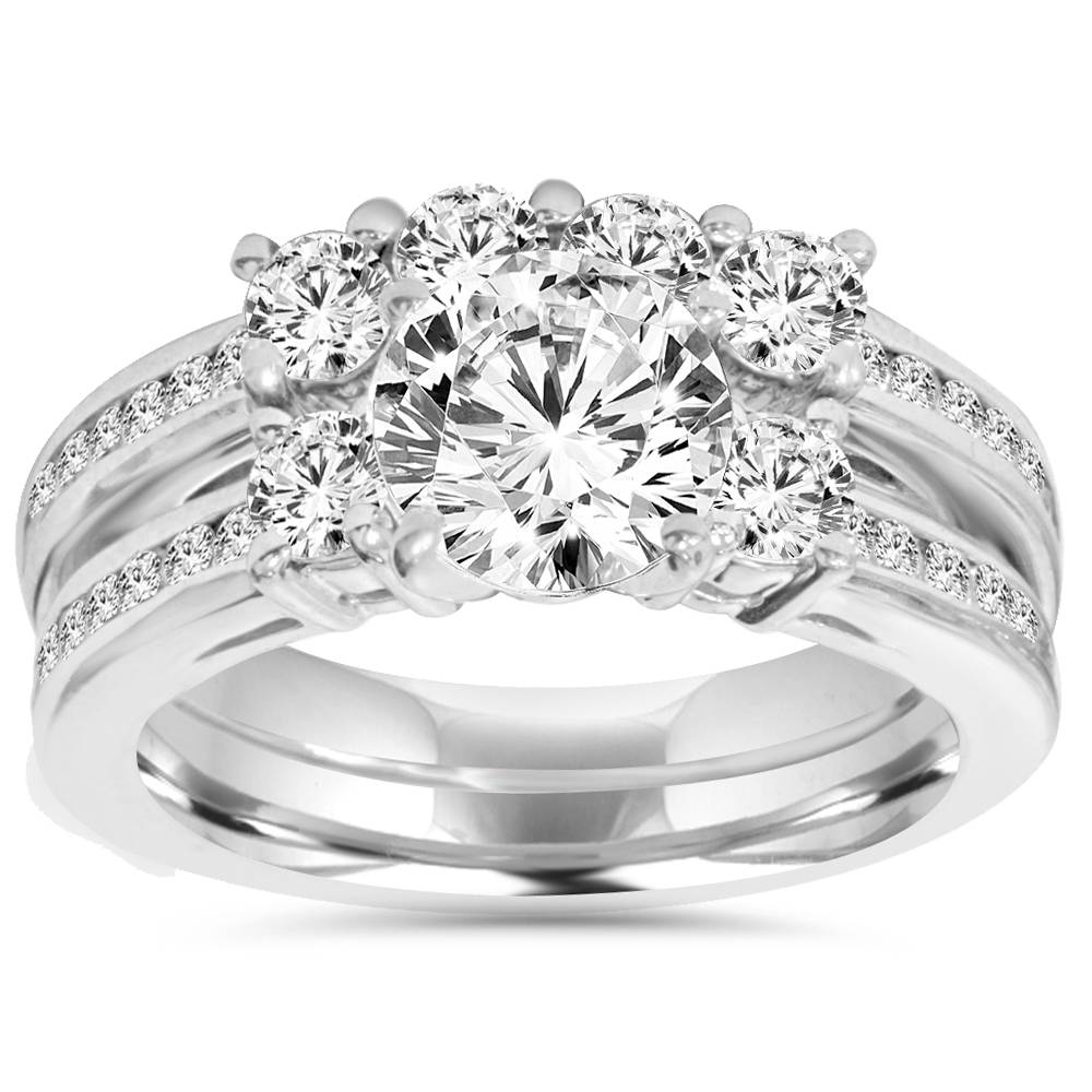 3 1/2ct Enhanced Diamond Engagement Ring Wedding Set 14K White Gold Watch Video Size: 7