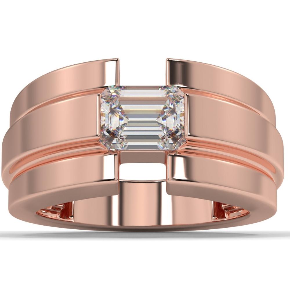 2 Ct Emerald Cut Moissanite Solitaire 12mm Men's Ring White Yellow or Rose Gold