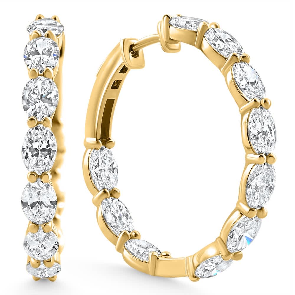 6Ct TW Oval Diamond Inside Outside Hoops Vault Lock 14k Yellow Gold Lab Grown Size: 1" Tall