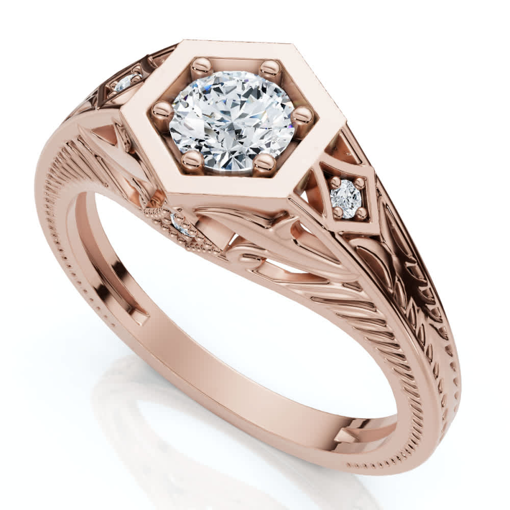 1/3Ct Diamond Art Deco Diamond Engagement Ring 14k Gold Lab Grown