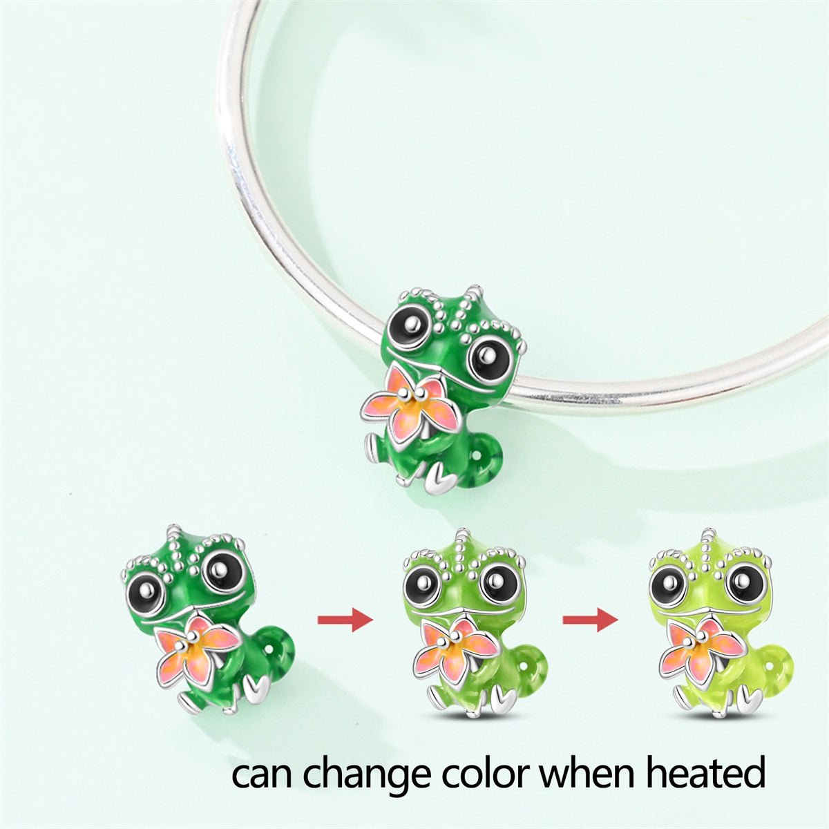 Thermochromic Color-Changing Baby Chameleon with Flower Charm