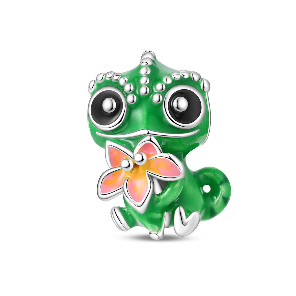 Thermochromic Color-Changing Baby Chameleon with Flower Charm