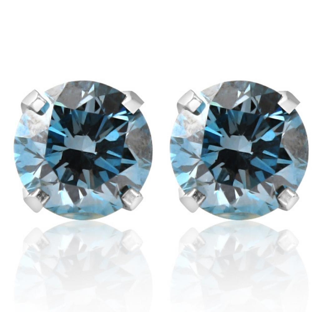 3/4Ct Blue Diamond Studs in 14k White Gold Lab Grown