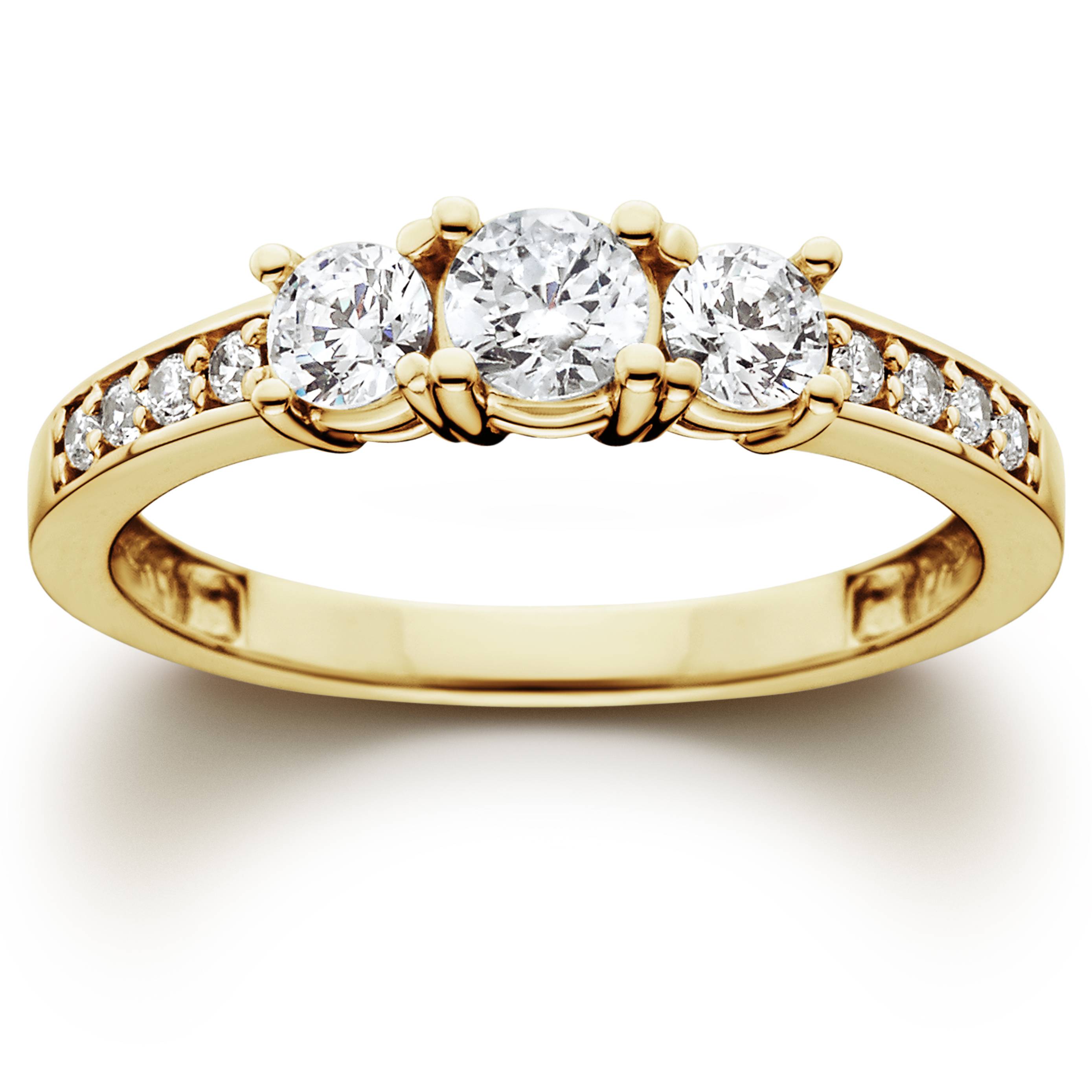 1ct Diamond Three Stone Ring 14K Yellow Gold Size Selectable