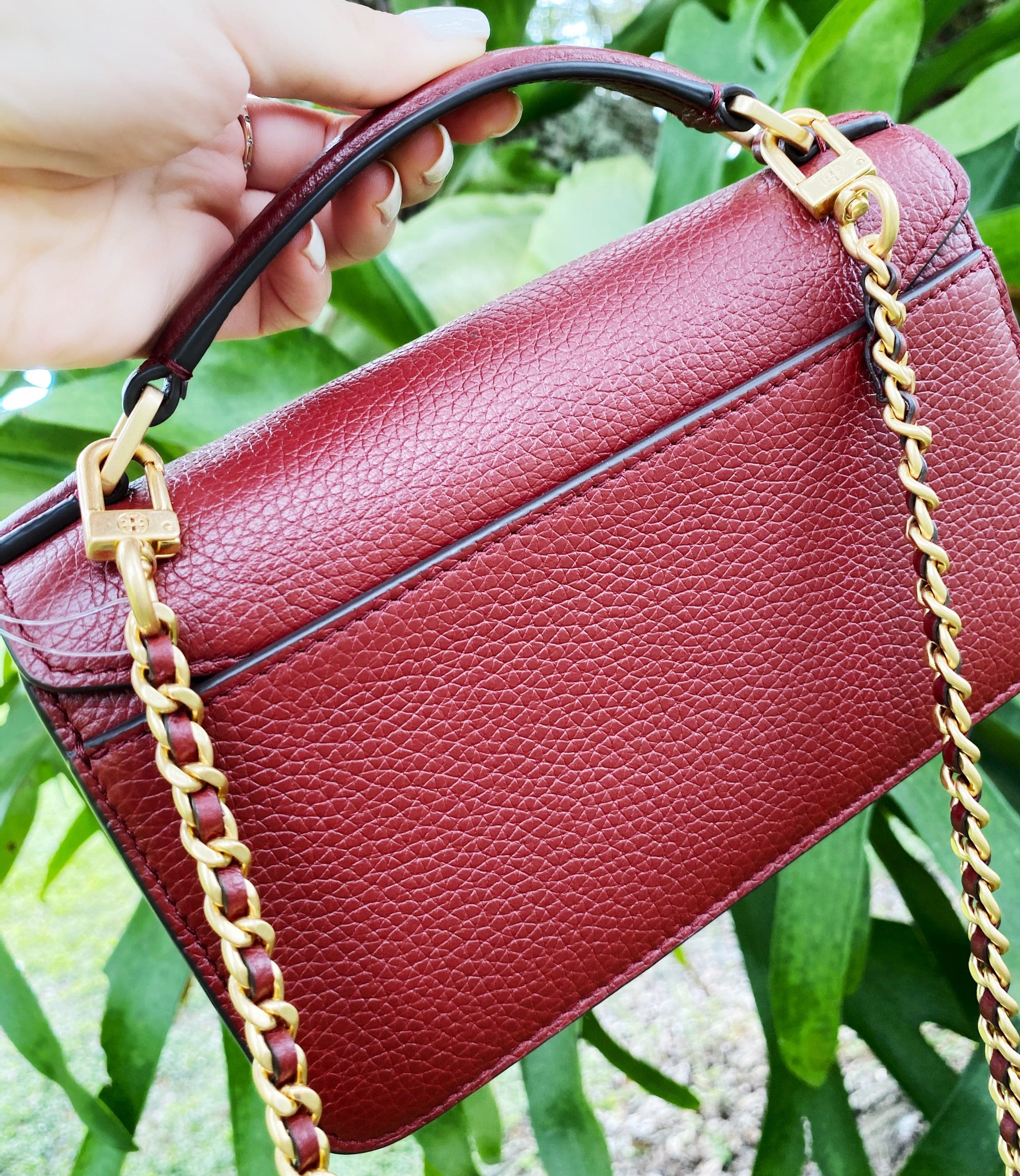 Tory Burch Britten Embellished Mini Top Handle Bag Crossbody Blood Red Floral
