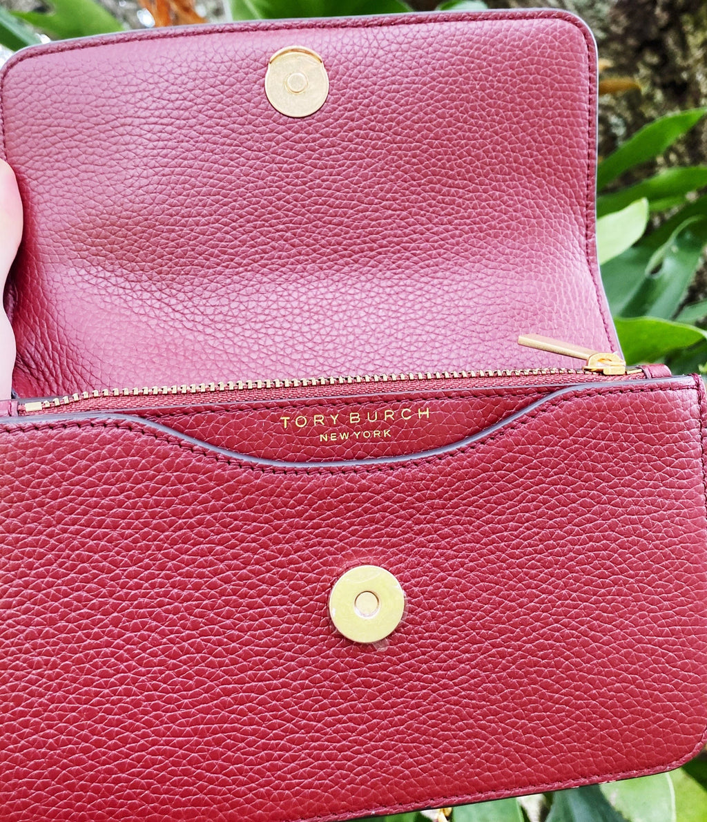Tory Burch Britten Embellished Mini Top Handle Bag Crossbody Blood Red Floral