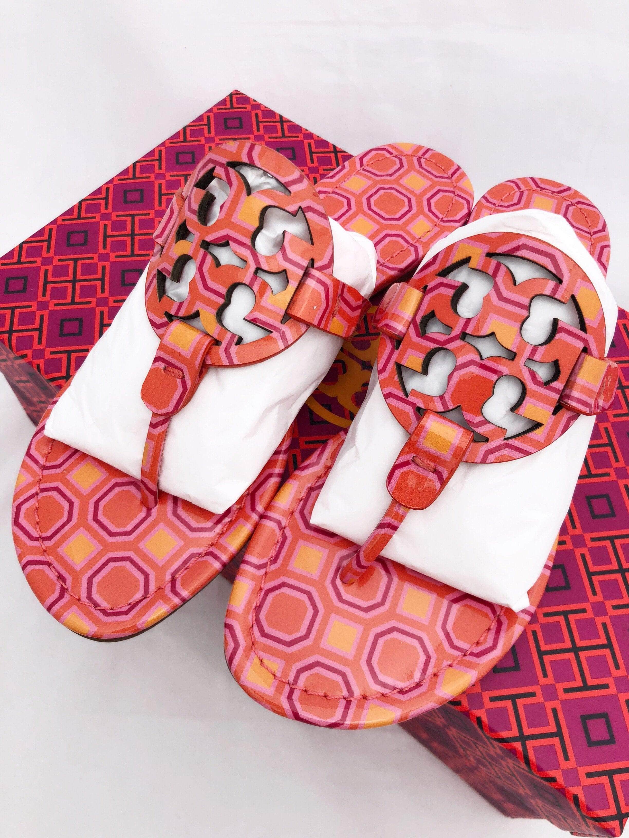 Tory Burch Miller Sandals Flip Flop Orange Coral Pink 7