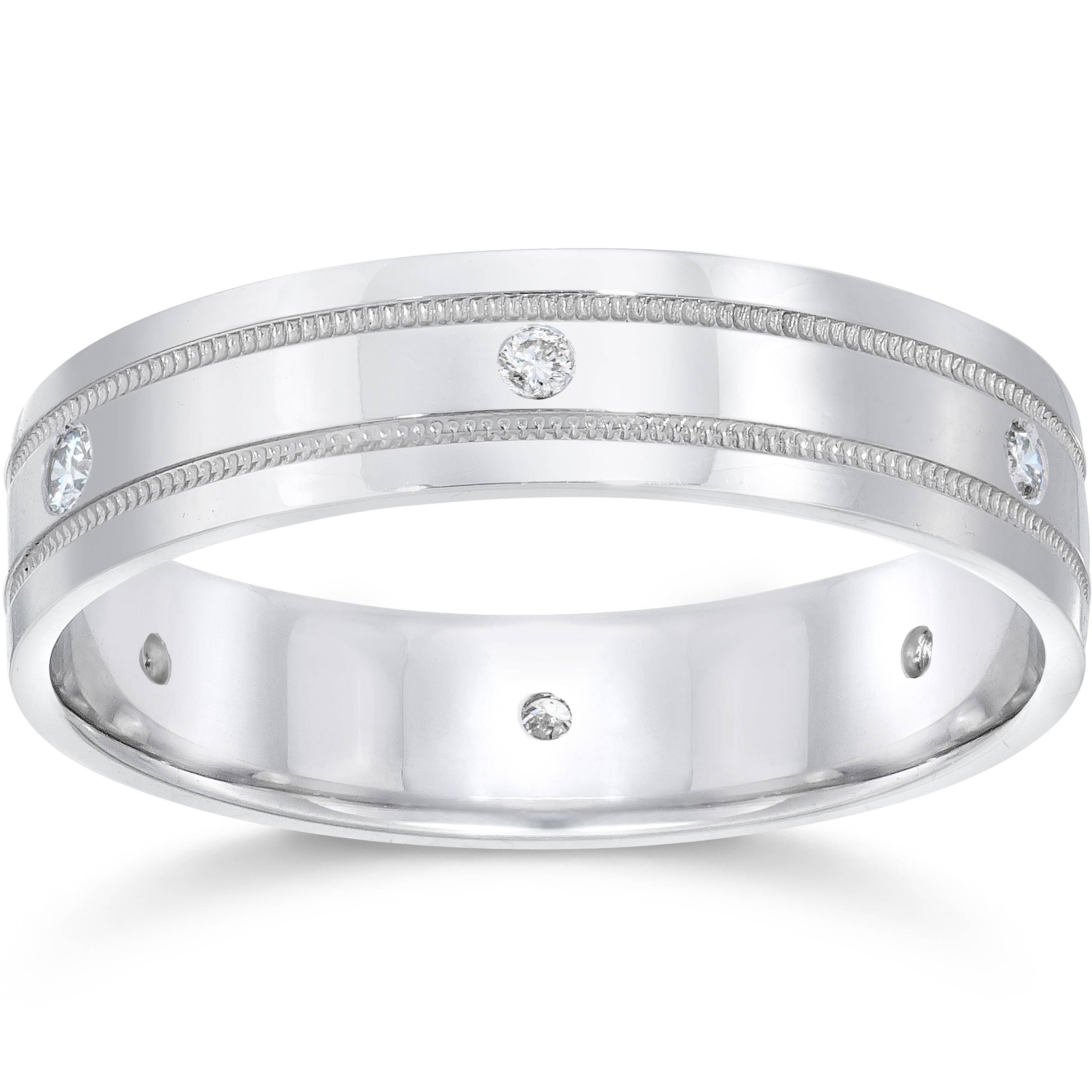 Mens 14K White Gold Diamond Wedding Anniversary Band Size Selectable