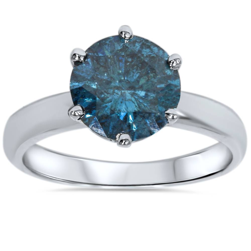 2ct Blue Diamond Solitaire Engagement Ring 14K White Gold Lab Grown Size Selectable