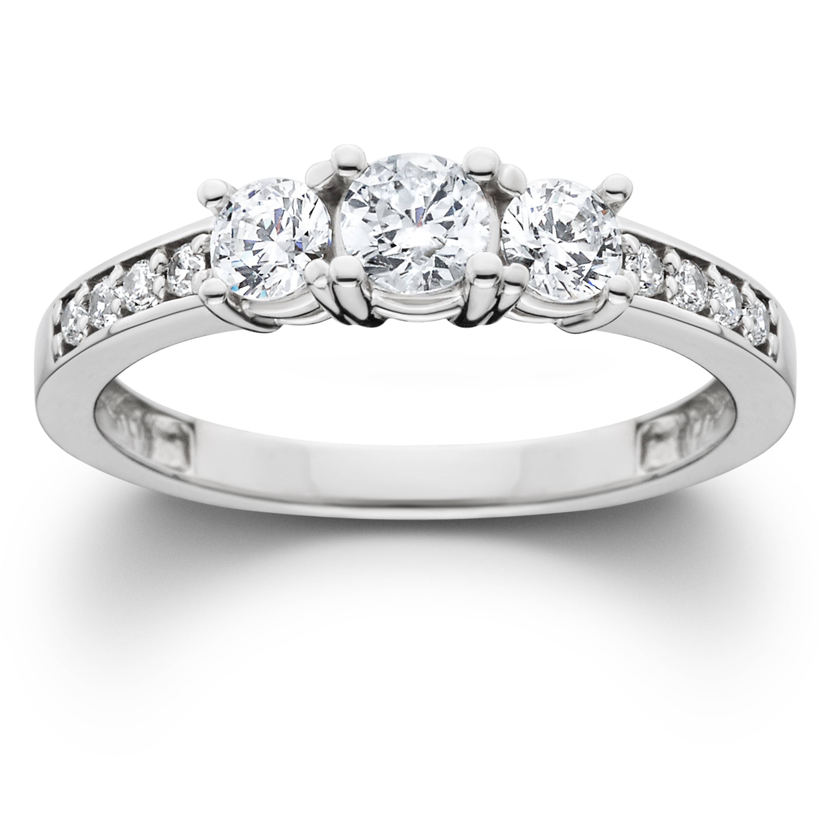1ct Diamond Three Stone Ring 14K White Gold Size Selectable