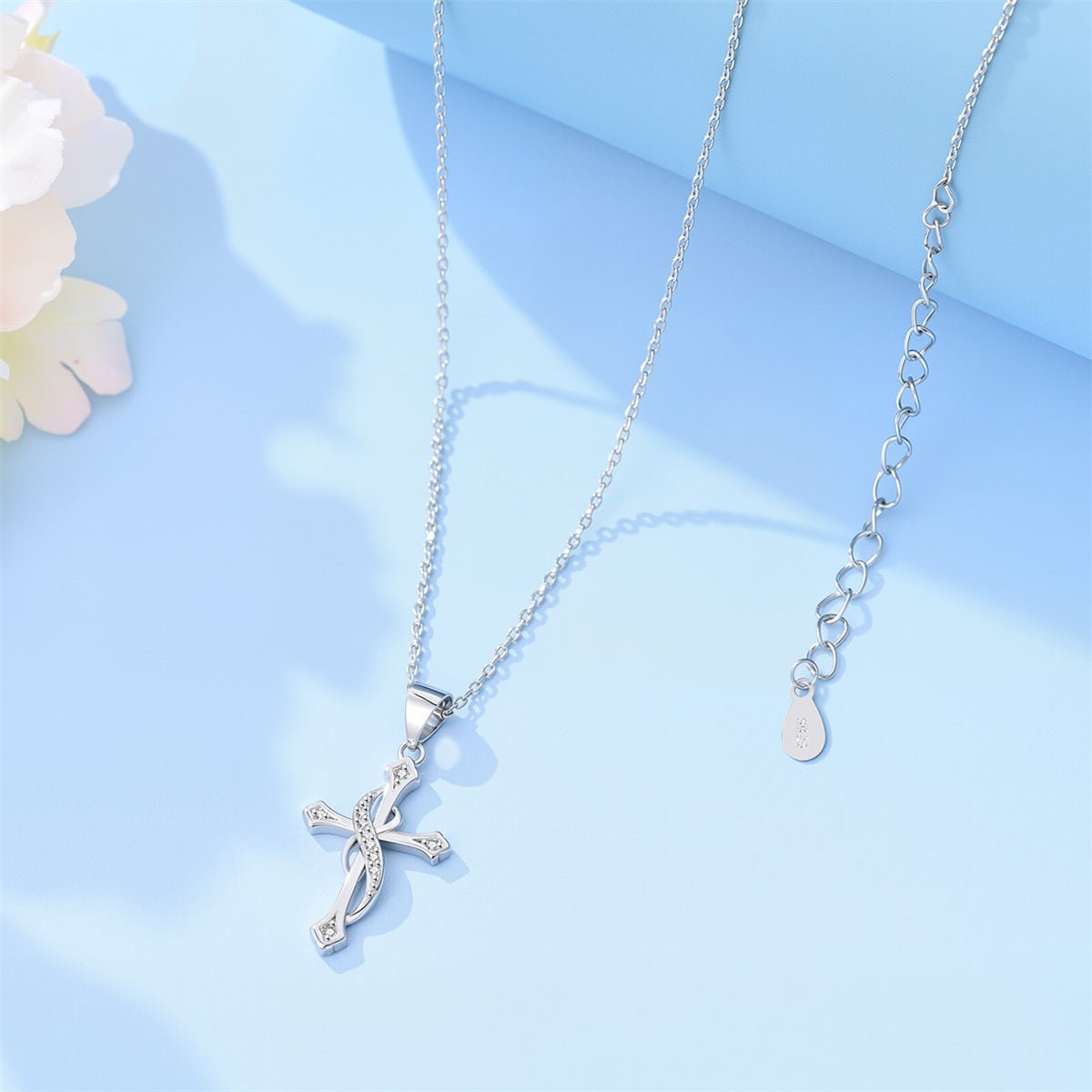 Twisted Cross with Pavé Stone Pendant Necklace