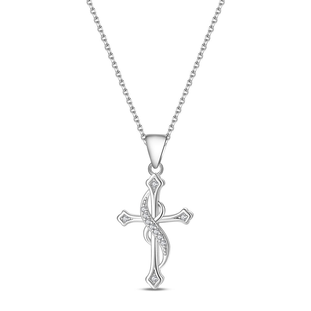 Twisted Cross with Pavé Stone Pendant Necklace