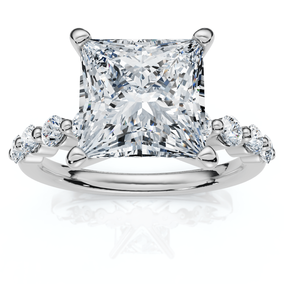 Certified 3.44Ct Princess Cut Diamond Engagement Ring 14k White Gold Lab Grown Size: 7.5