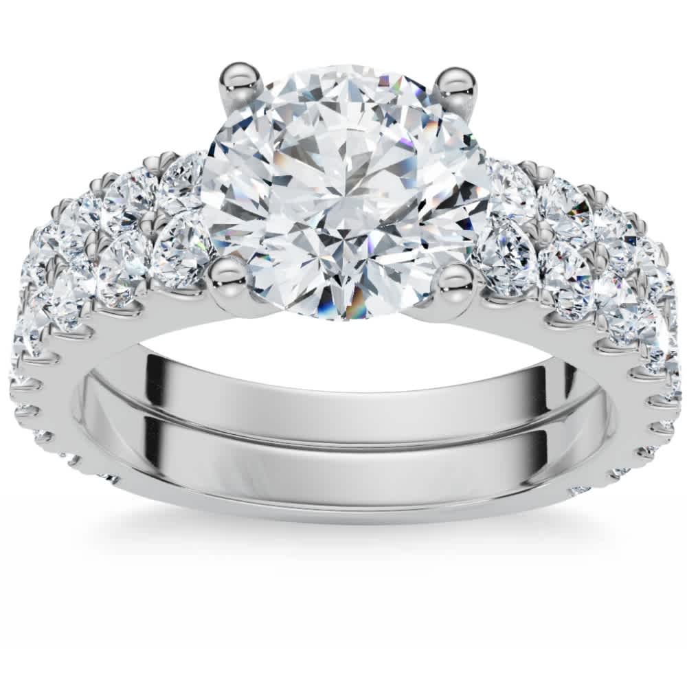 3 1/2ct Diamond Engagement Wedding Ring Set 14K White Gold Lab Grown Size Selectable