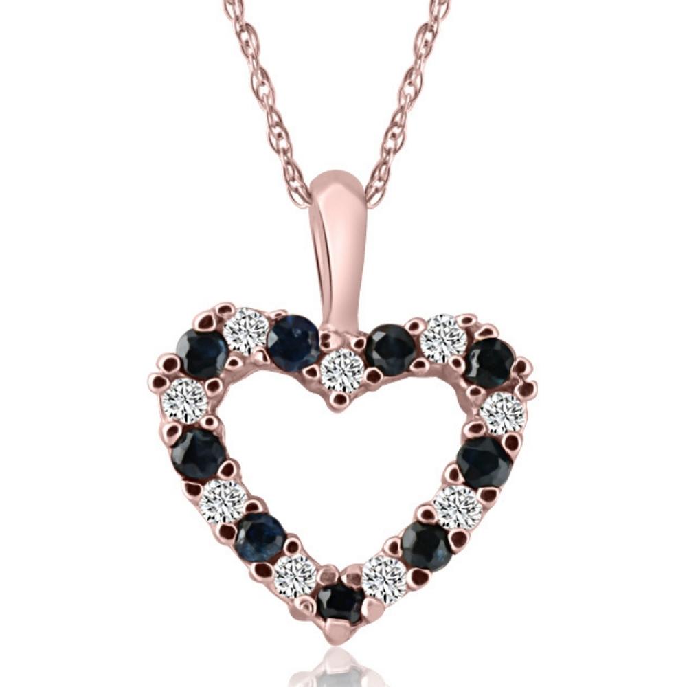 1/2Ct Blue Sapphire & Diamond Heart Pendant in 14k White, Yellow, or Rose Gold