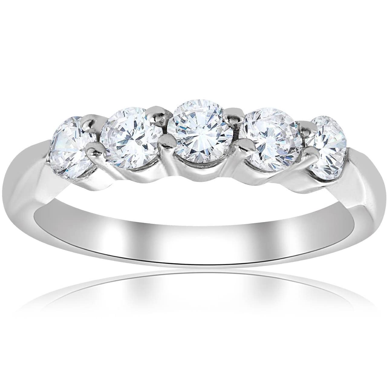 1/2ct Round Diamond Wedding Ring 14K White Gold Five Stone Size Selectable