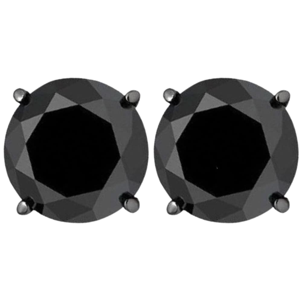 3ct 14k Black Gold Round Black Diamond Screw Back Studs Earrings