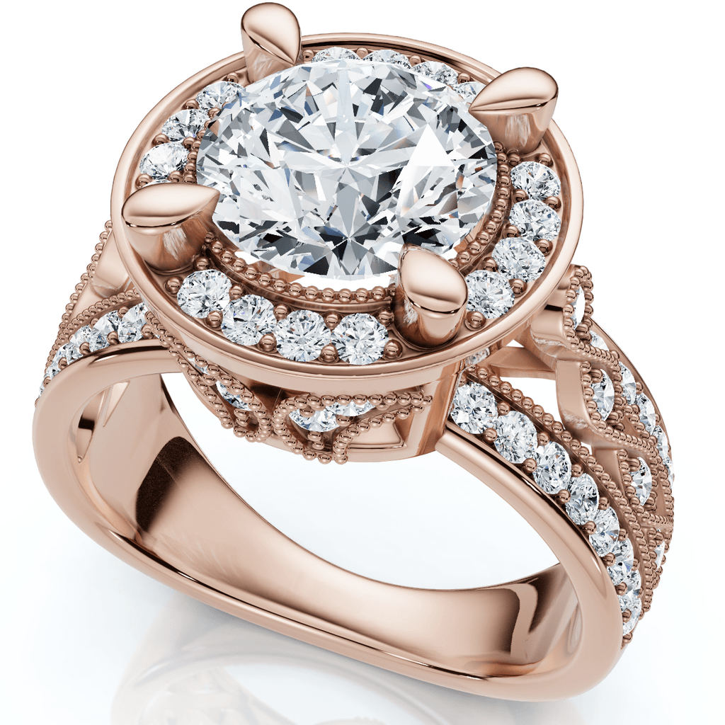 Vintage Filigree Diamond Halo Engagement Ring 14k Two-Tone Gold
