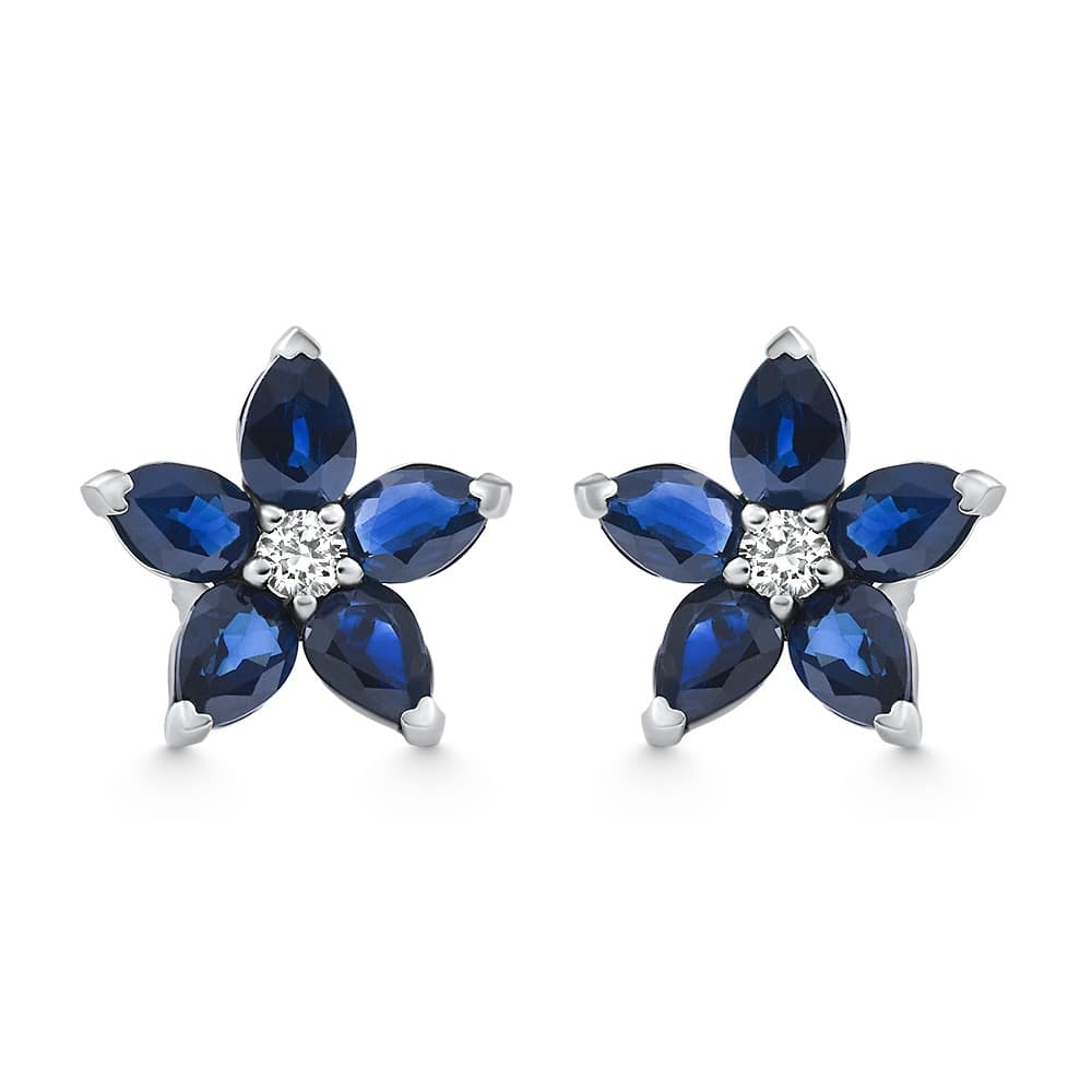 2.19Ct Blue Sapphire & Diamond Alexa Earrings 14k White Gold Lab Grown