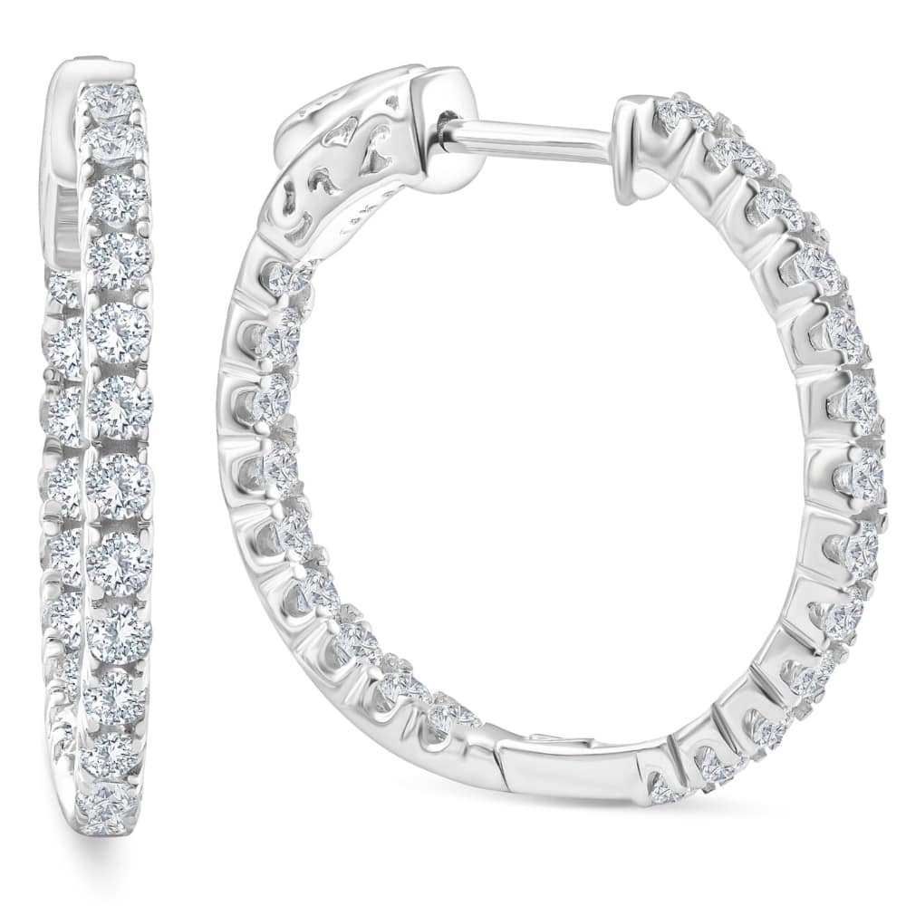 1.55Ct Diamond Inside Outside Hoops High Quality Vault Lock 1" Tall Lab Grown