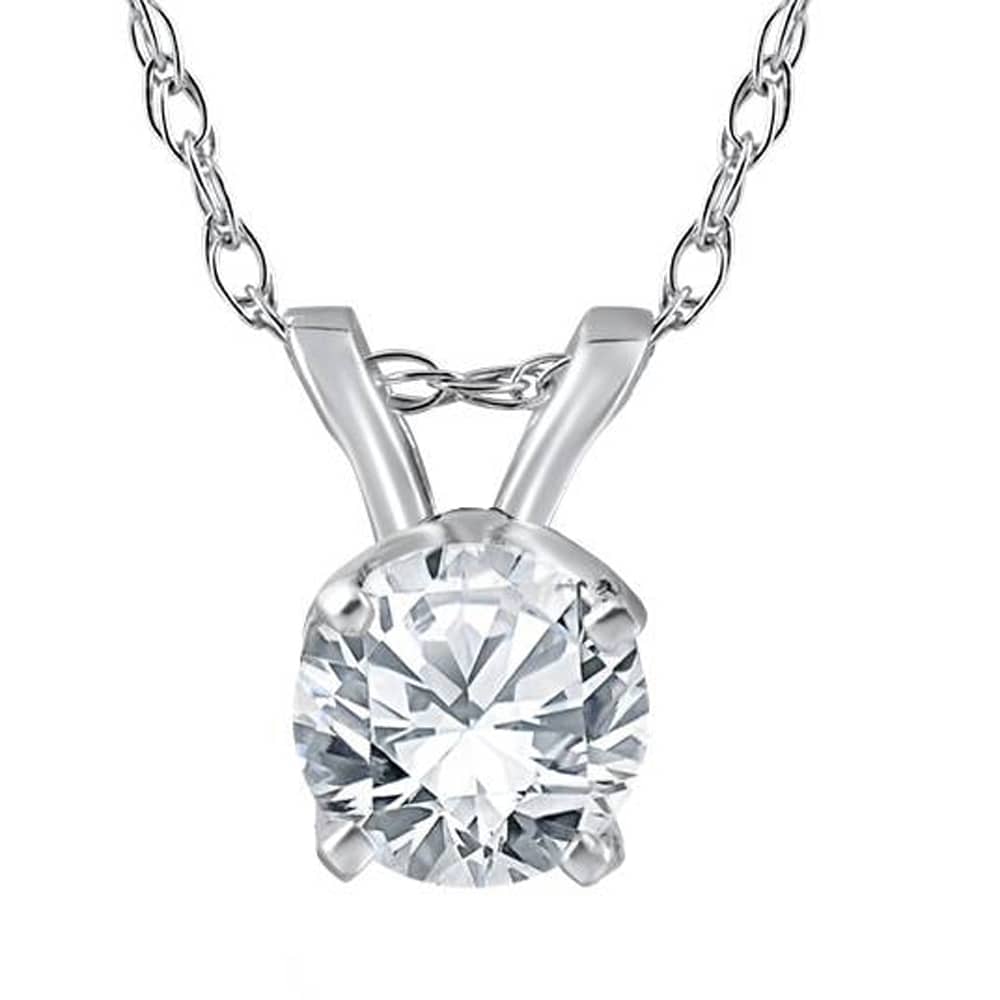 3/8 Ct Solitaire Natural Diamond Pendant Necklace 18" 14K White Gold
