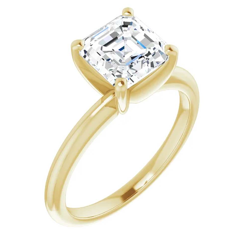 3Ct Asscher Solitaire Moissanite Engagement Ring in White Yellow or Rose Gold