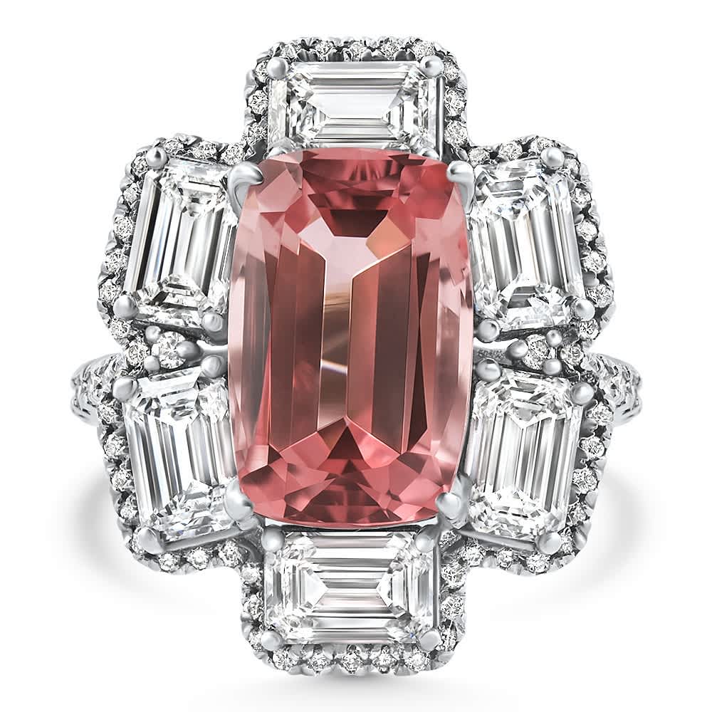 10.72Ct Tourmaline Diamond Ring 14k White Gold Lab Grown Size: 6.5