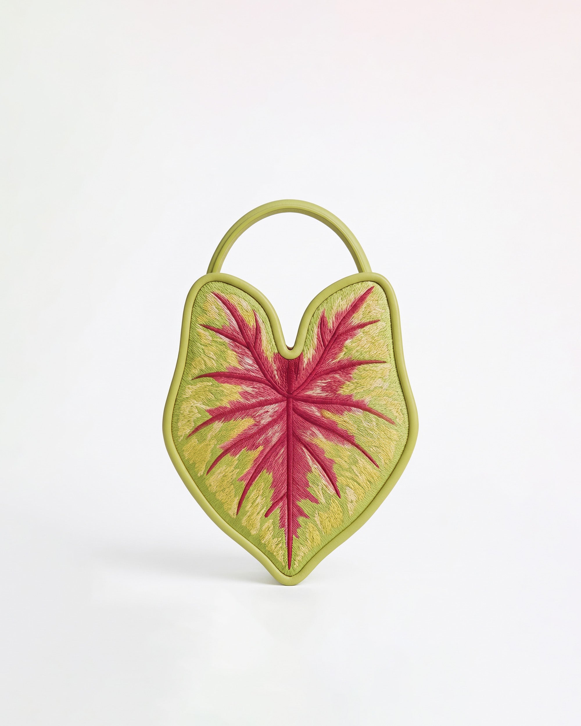 Embroidered Caladium Leaf Top Handle Bag - Green