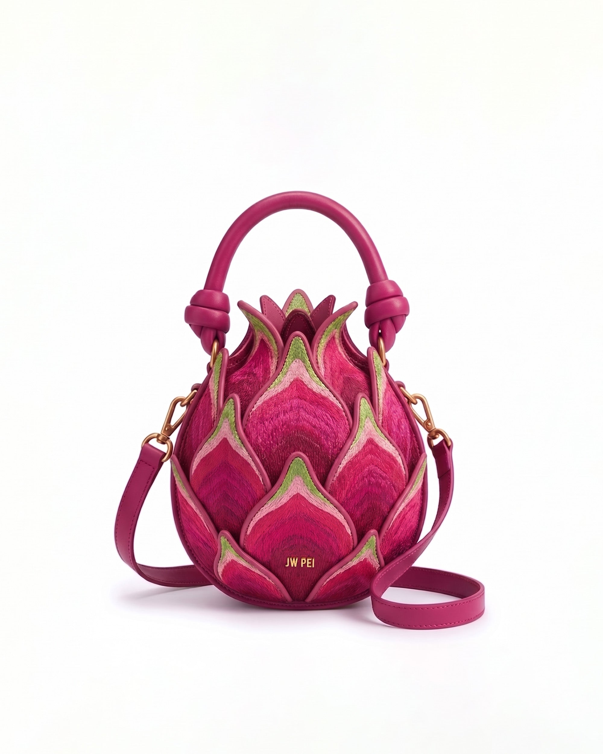 Dragon Fruit Embroidered Top Handle Bag - Pink