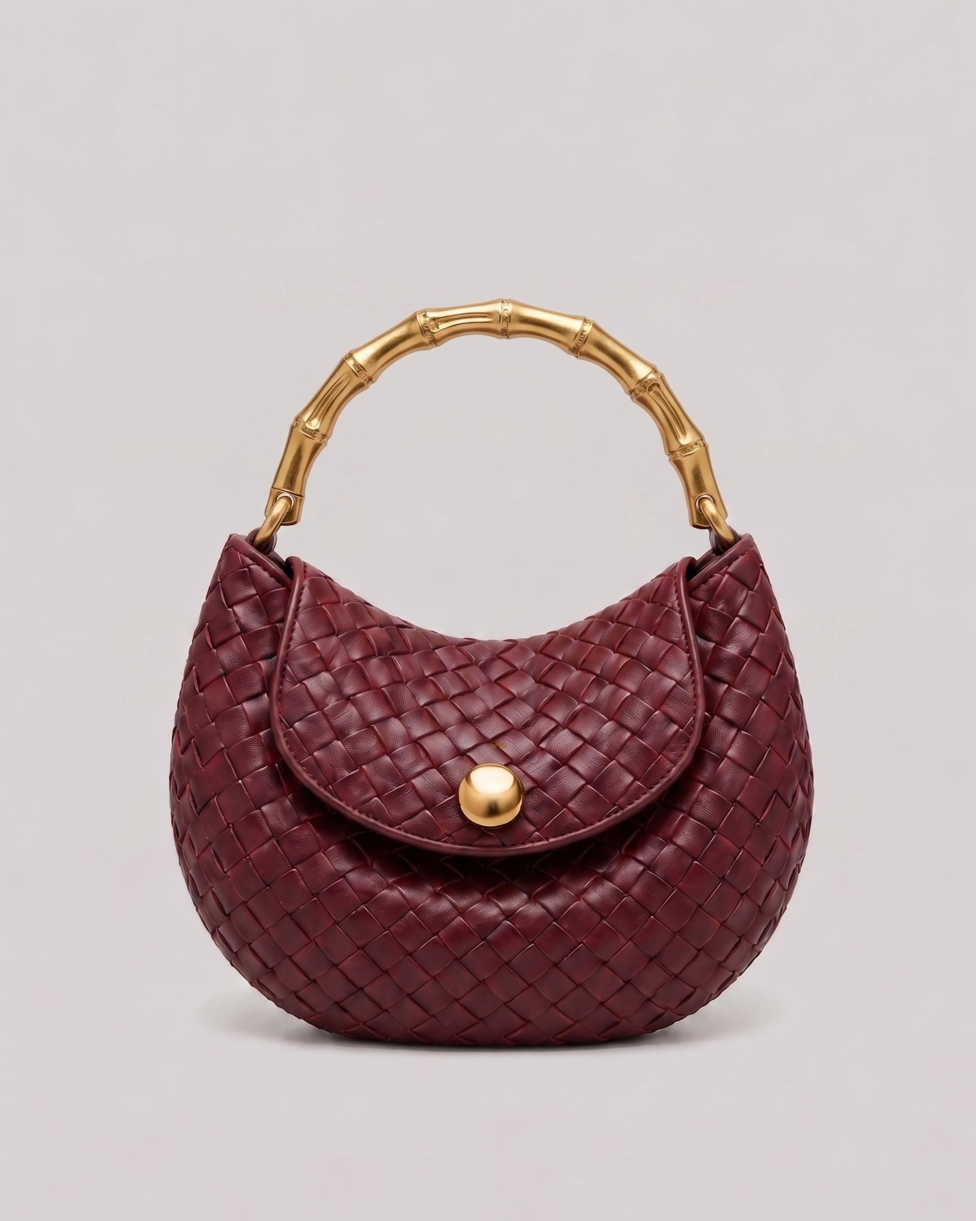 Yara Bamboo Handle Woven Hobo Bag - Burgundy