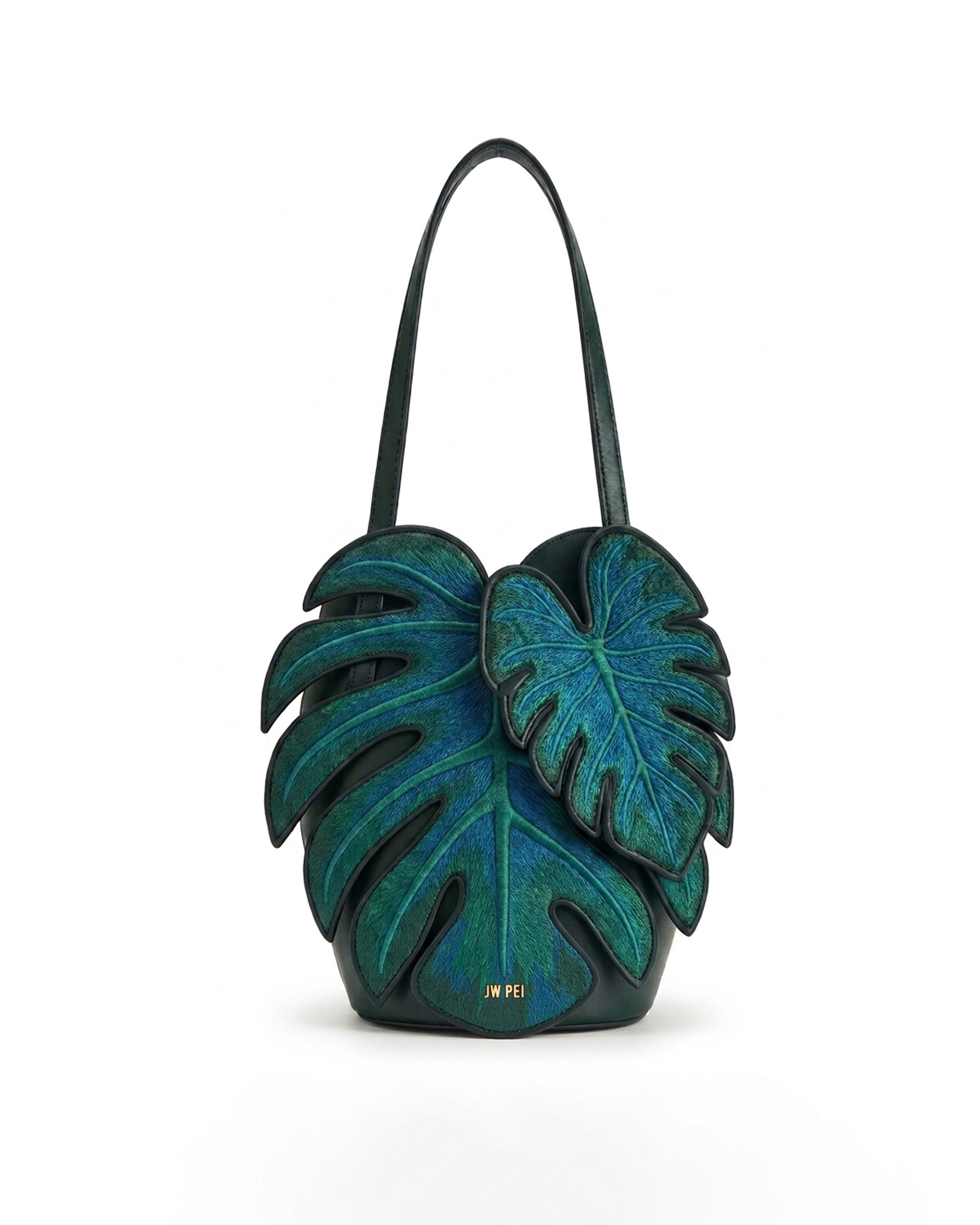 Monstera Leaf Appliqué Shoulder Bag - Green
