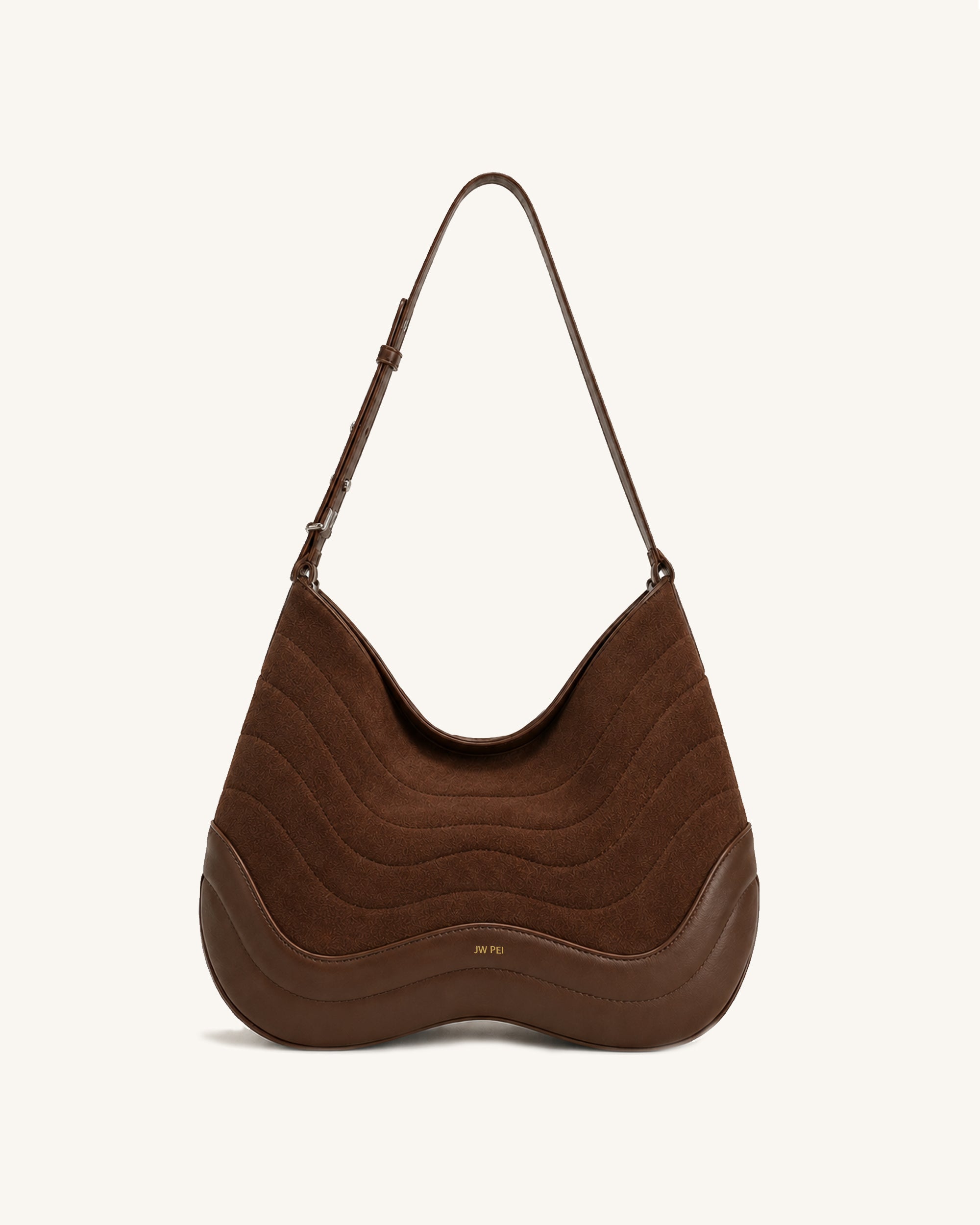 Tina Faux Suede Quilted Hobo Bag - Brown